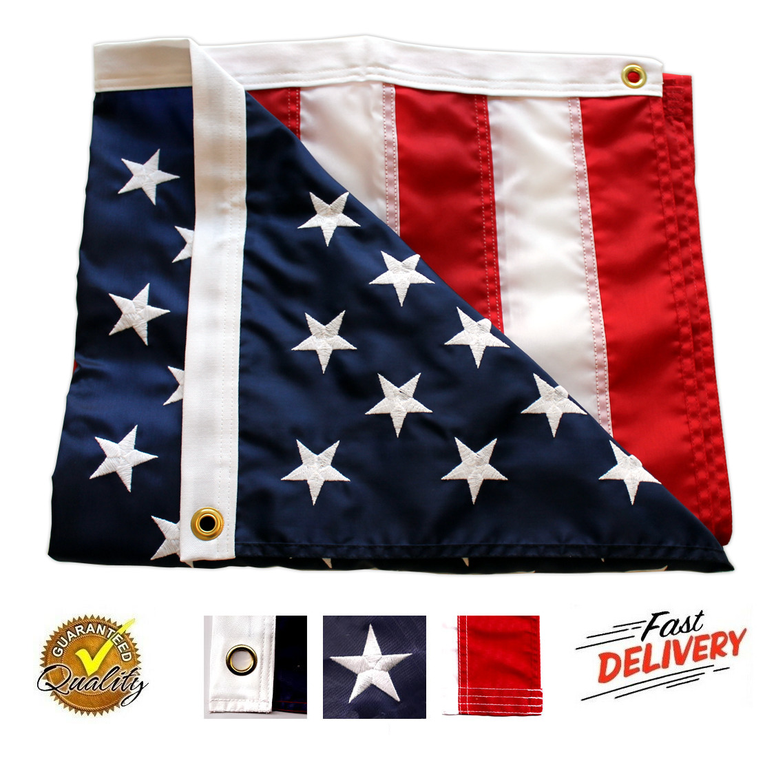 3'X5' ft American Flag US USA | EMBROIDERED Stars| Sewn Stripes| Brass Grommets