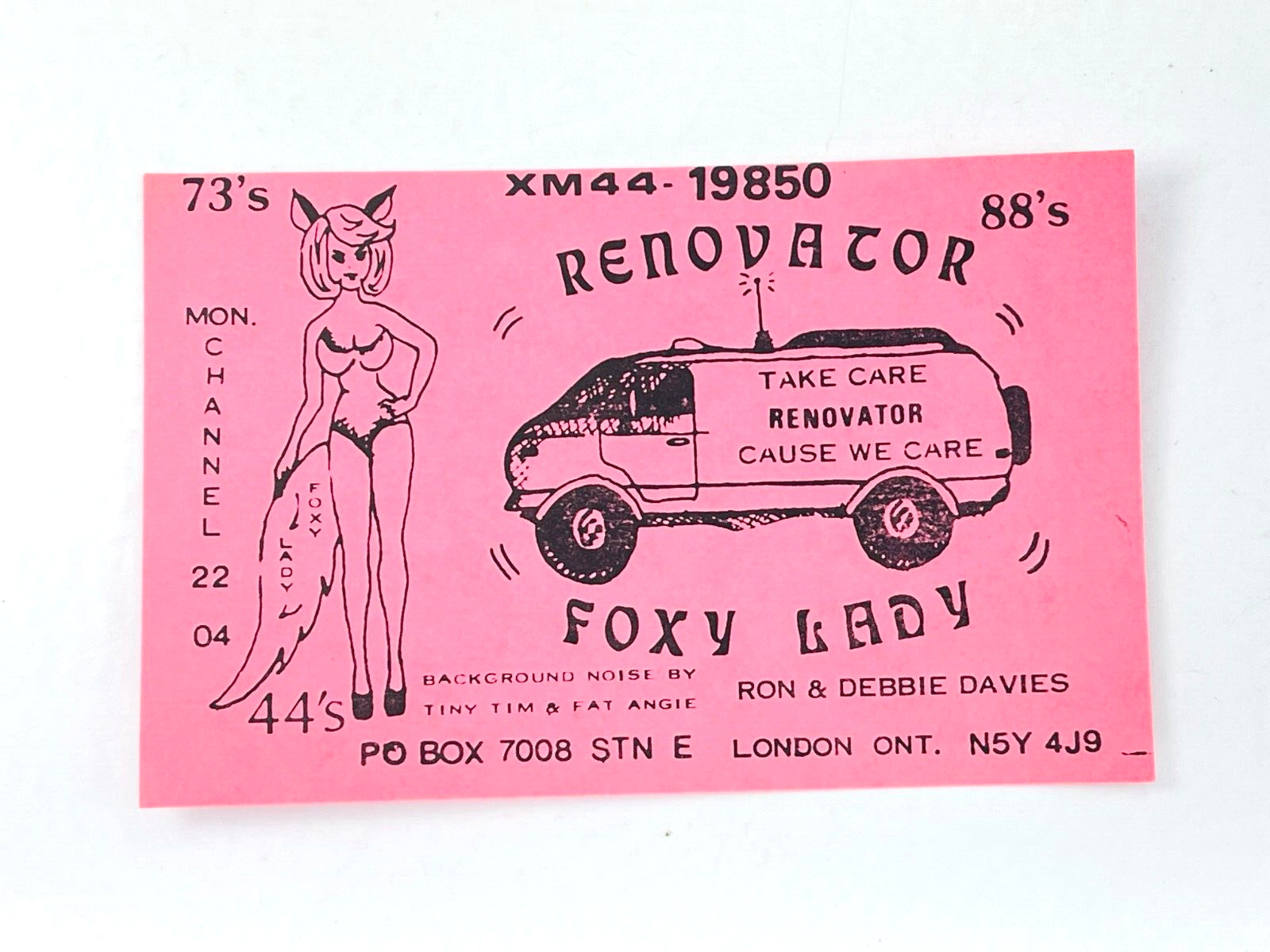 Vintage QSL Card Ham CB Amateur Radio Foxy Lady Renovator XM44-19850 Canada