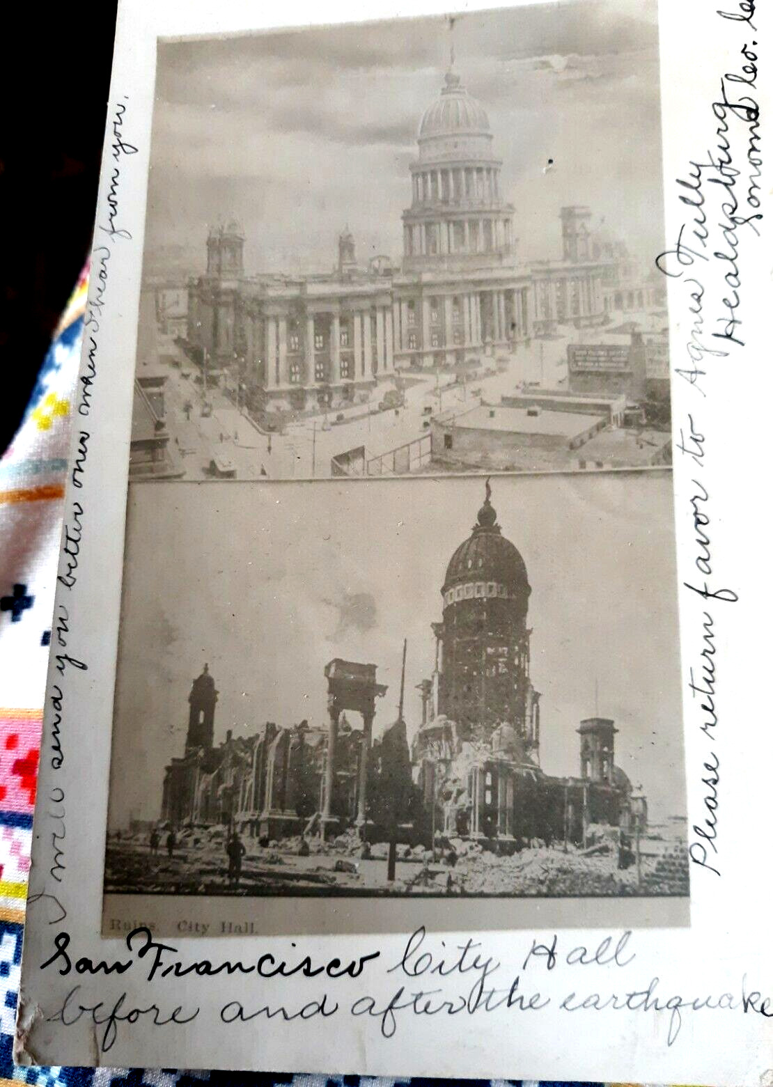 San Francisco City Hall 1908 earthquake photo before and after rppc