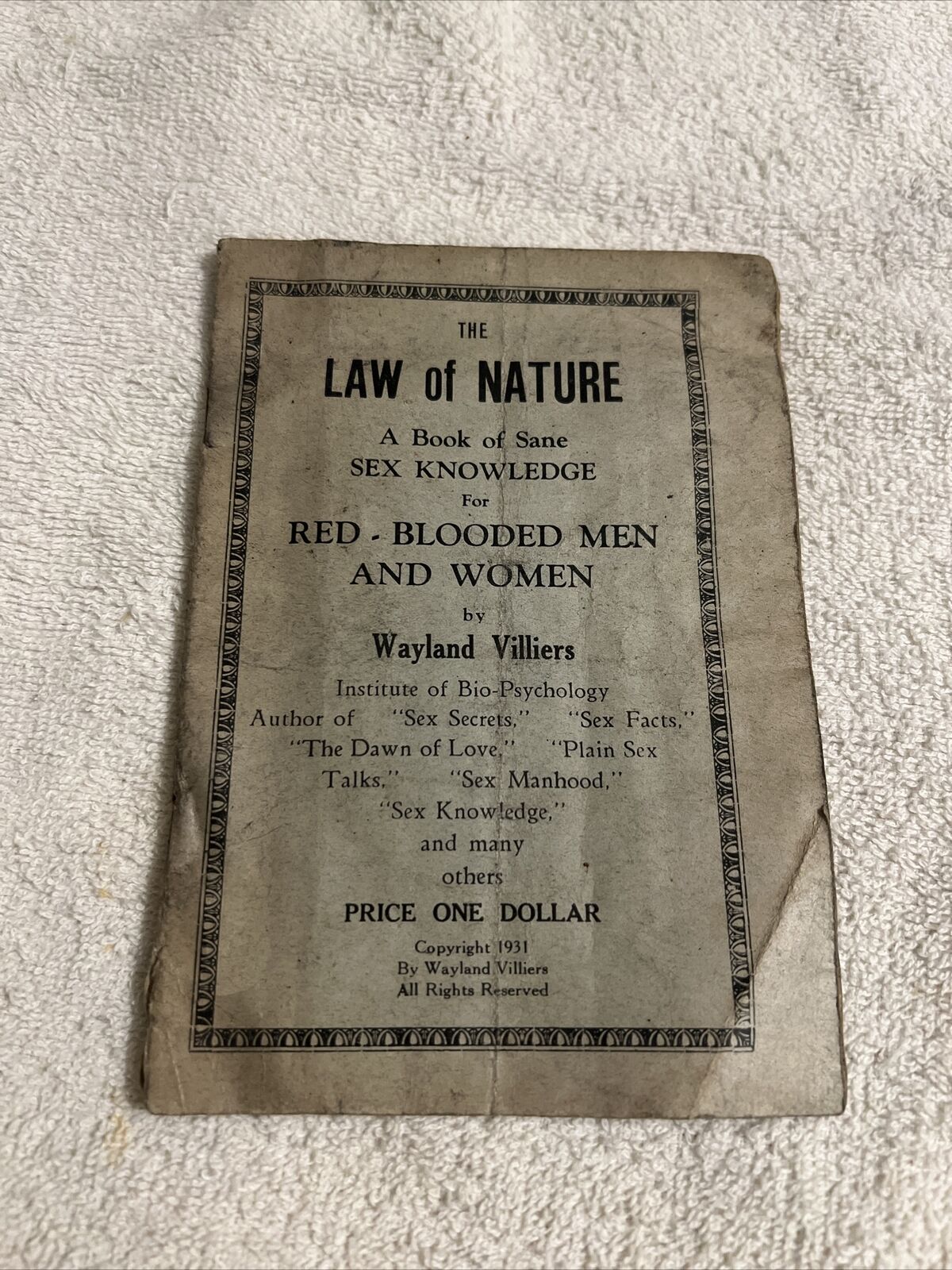 Vtg Rare 1931 Wayland Villiers Sane Sex Knowledge for Red-Blooded Men and Women