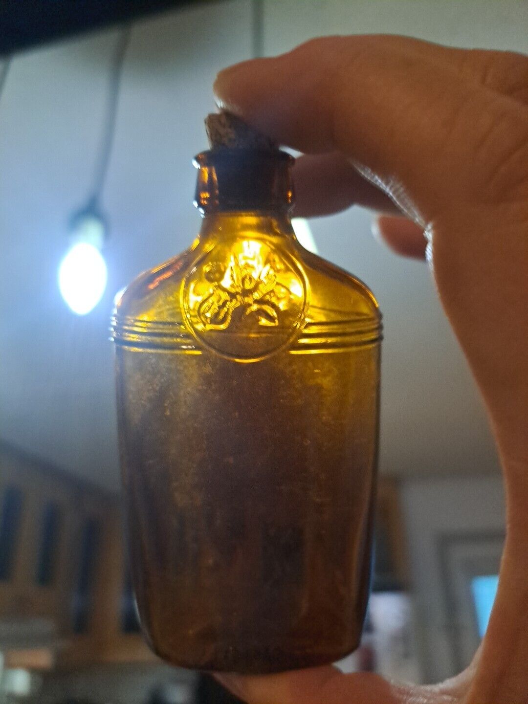 Antique Amber 1/10 Pint Medicine Or Whiskey Bottle