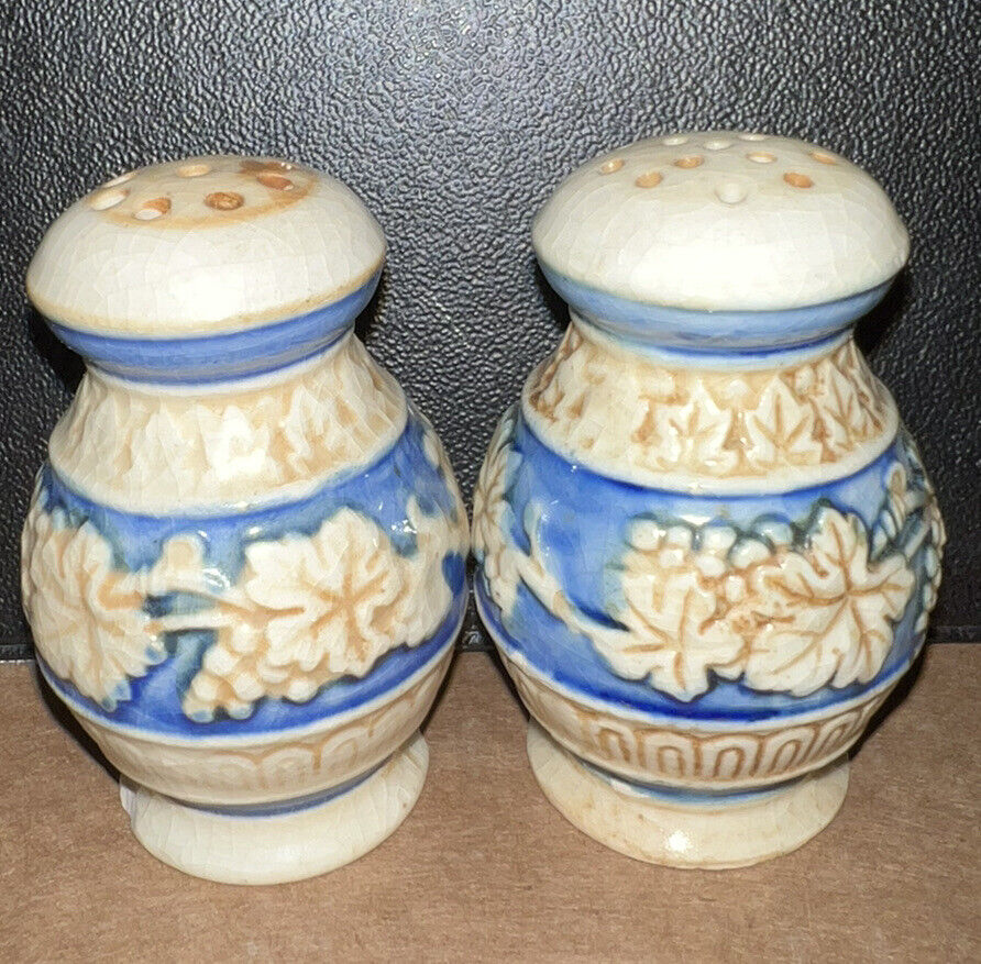 Set Of White & Blue Porcelain With Flowers Salt And Pepper Shakers VINTAGE