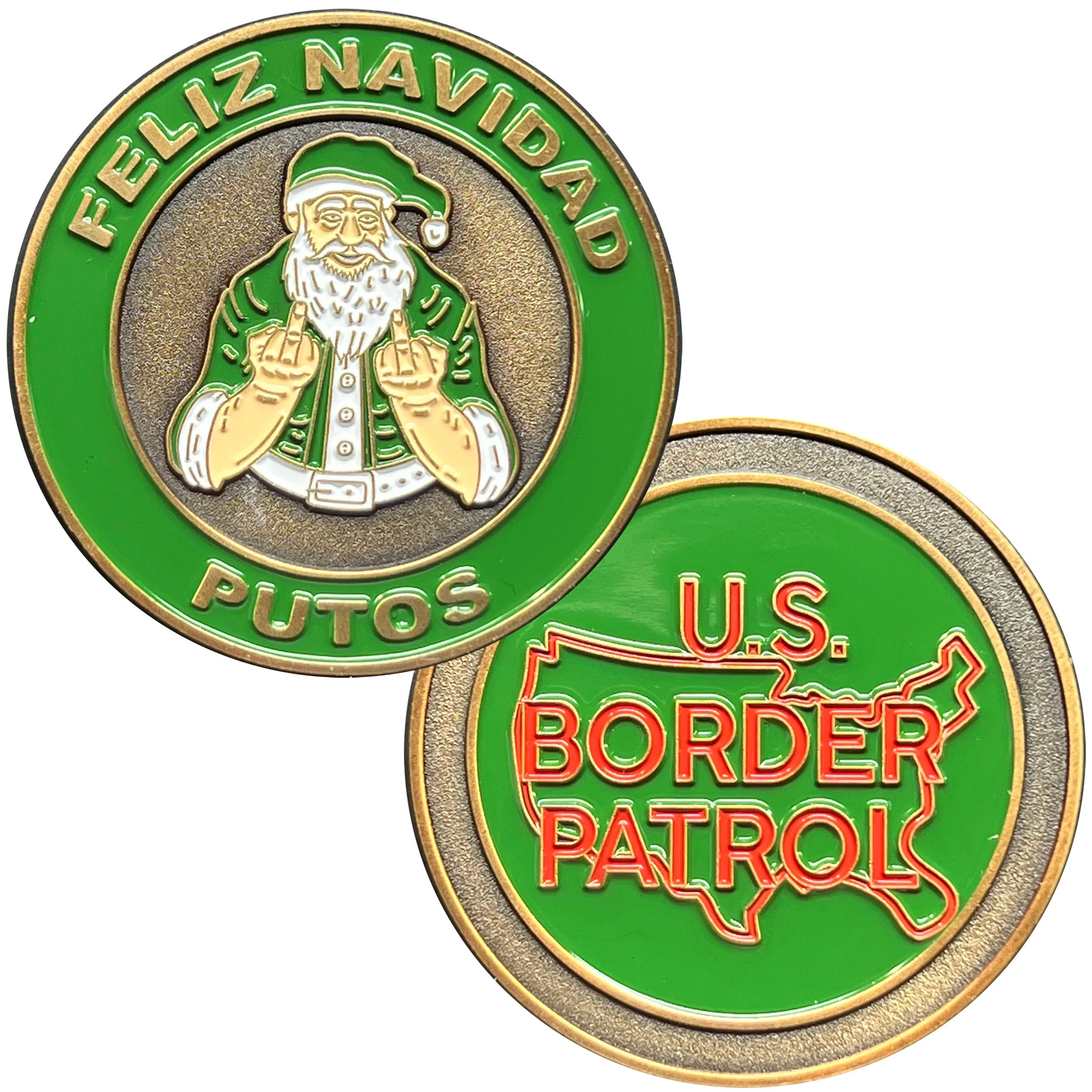 GL2-005 Feliz Navidad Putos CBP Border Patrol Agent Christ Challenge Coin Thin G