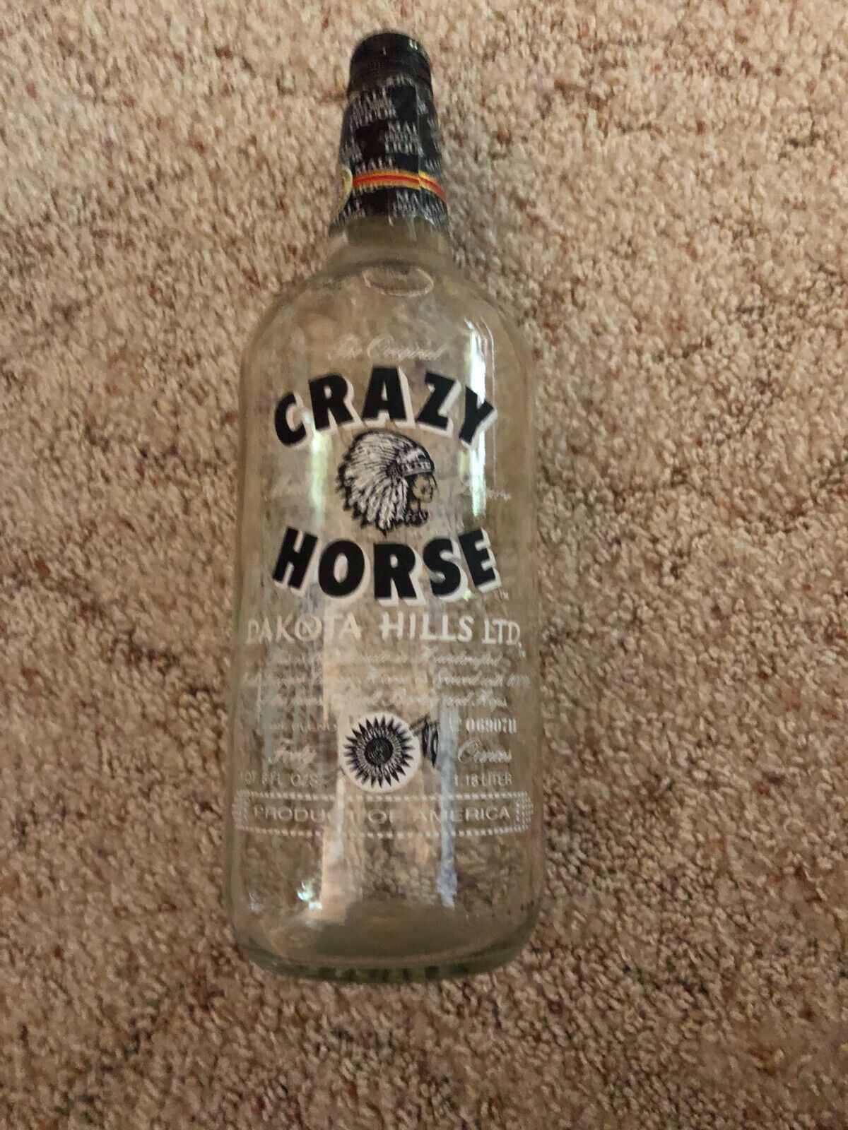 Crazy Horse Malt Liquor  Clear Glass Empty 40 oz Bottle with Cap