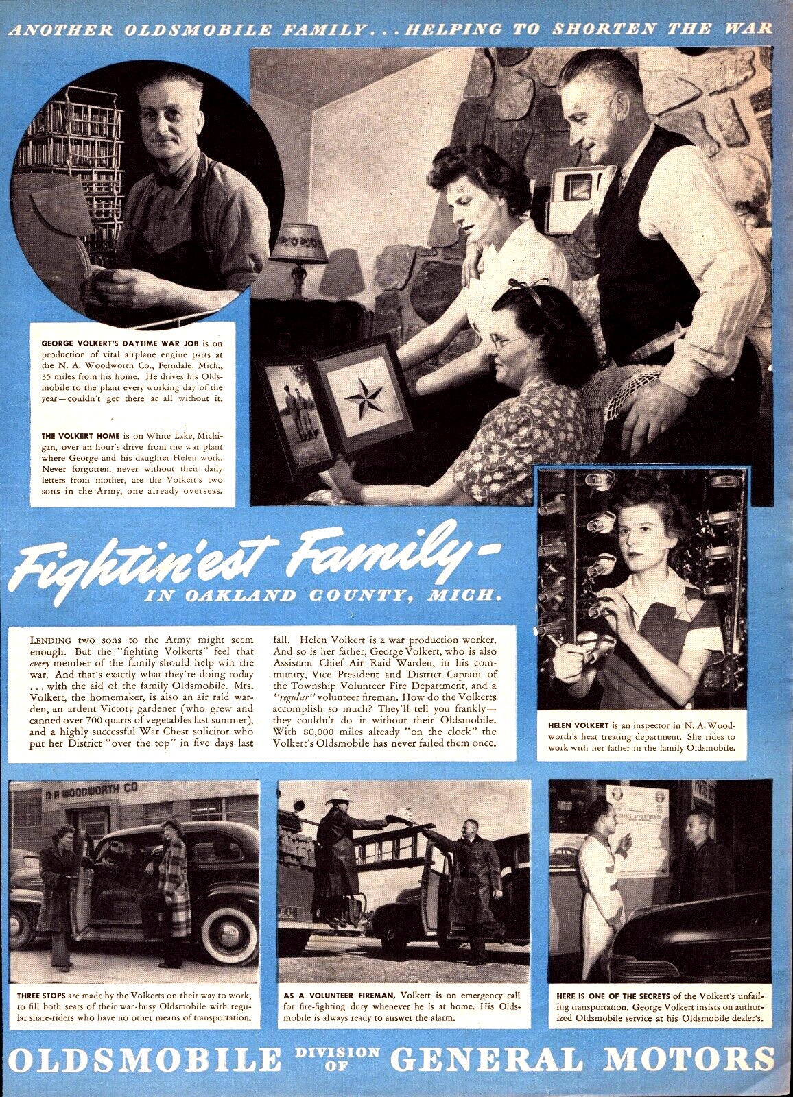 1944 Oldsmobile Vintage Print Ad Families Help To Shorten War Michigan Oakland
