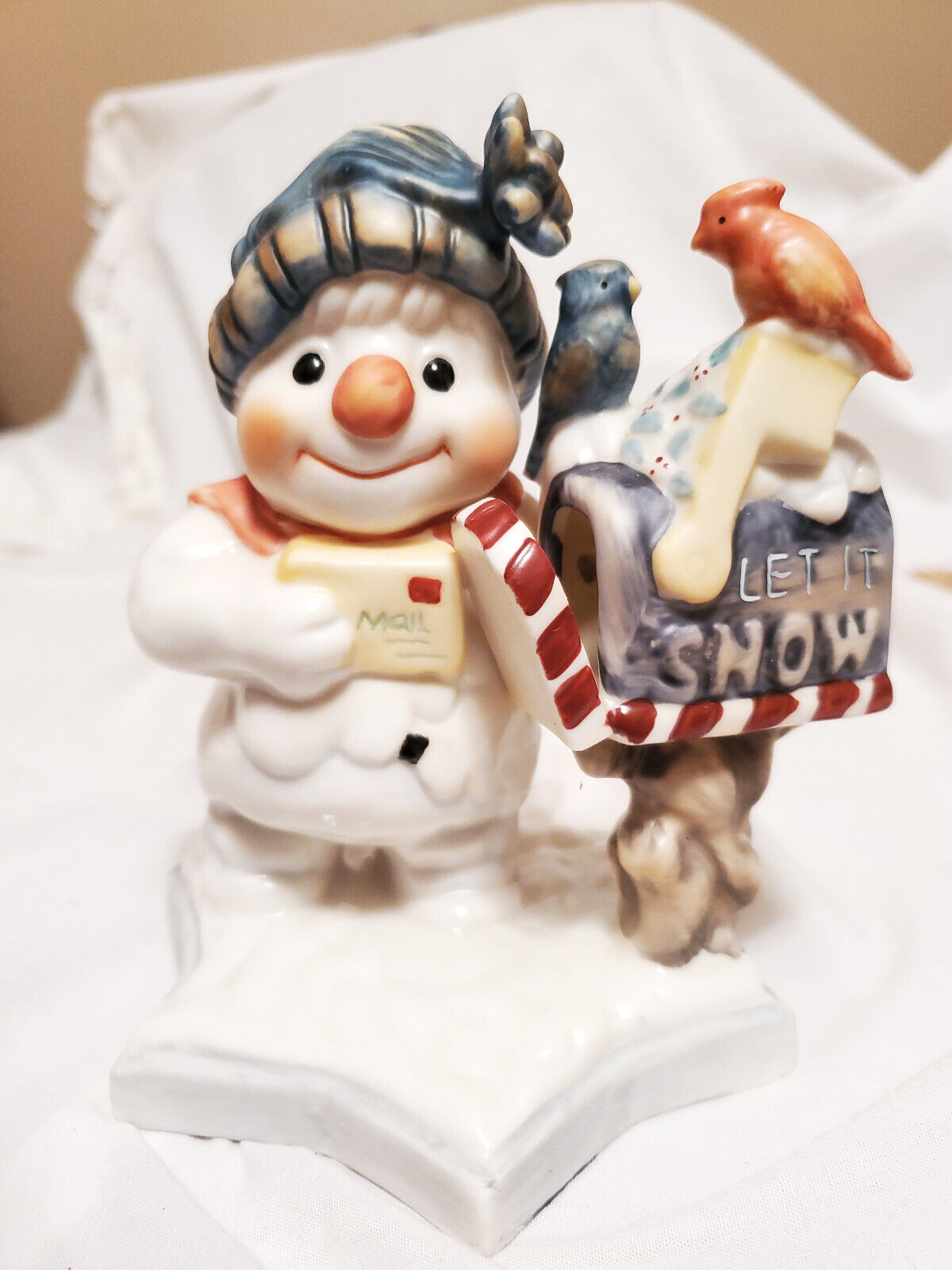 Ceramic Snowman At Mailbox With Birds 6\' Tall \