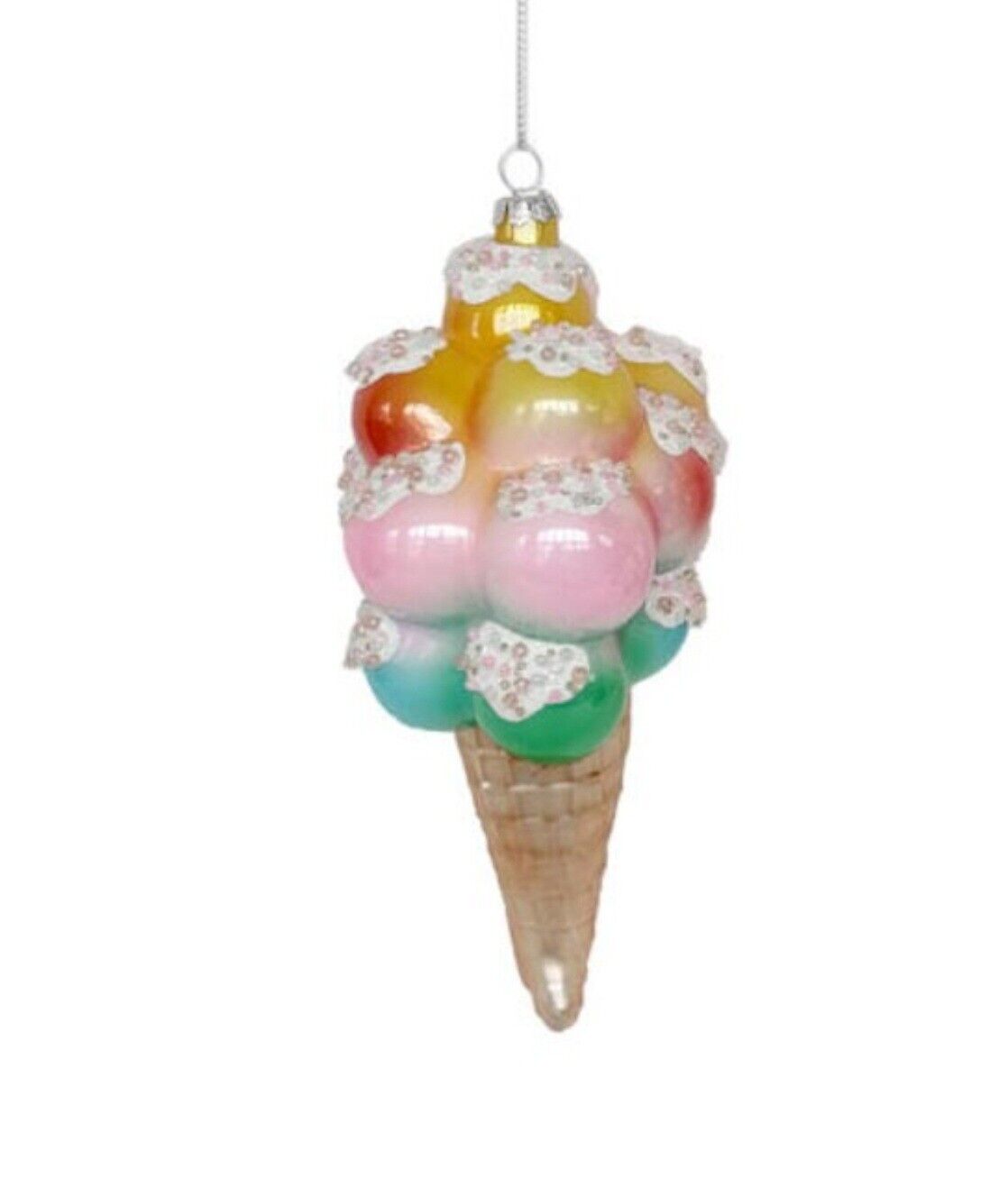 Ice Cream Cone Ornament Rainbow Pastel
