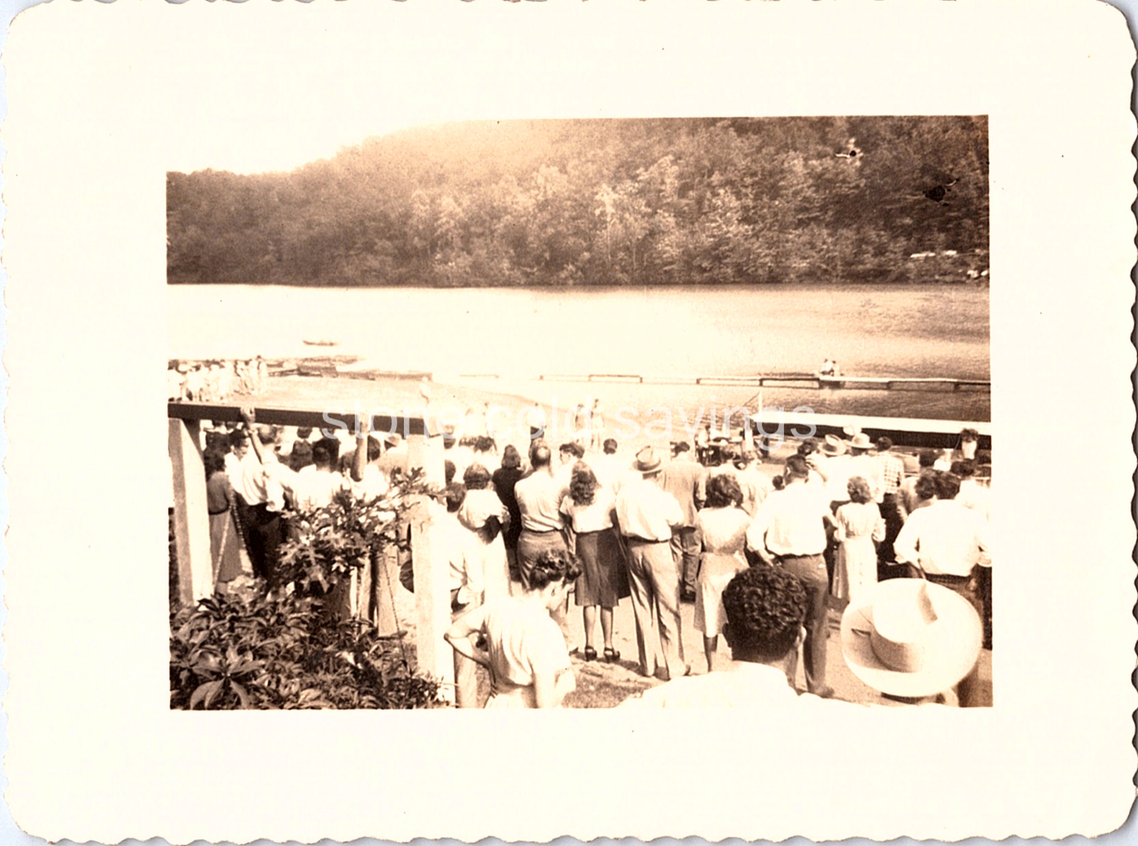 Vintage B&W Found Photo - 40s - Alien Anomaly Crowd Watches Light Above The Lake