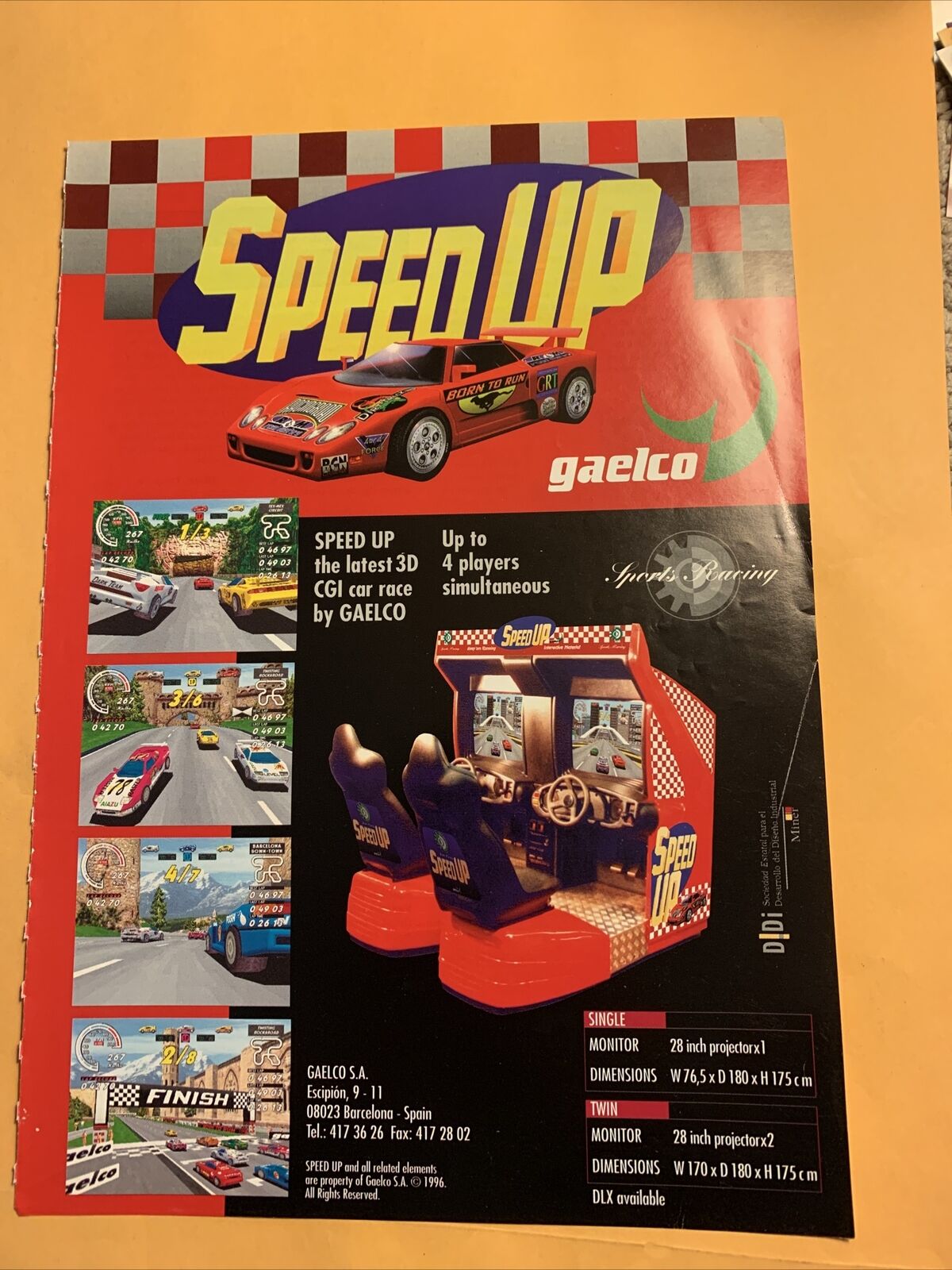 original 11-8 1/4” Speed Up Gaelco ARCADE VIDEO GAME FLYER