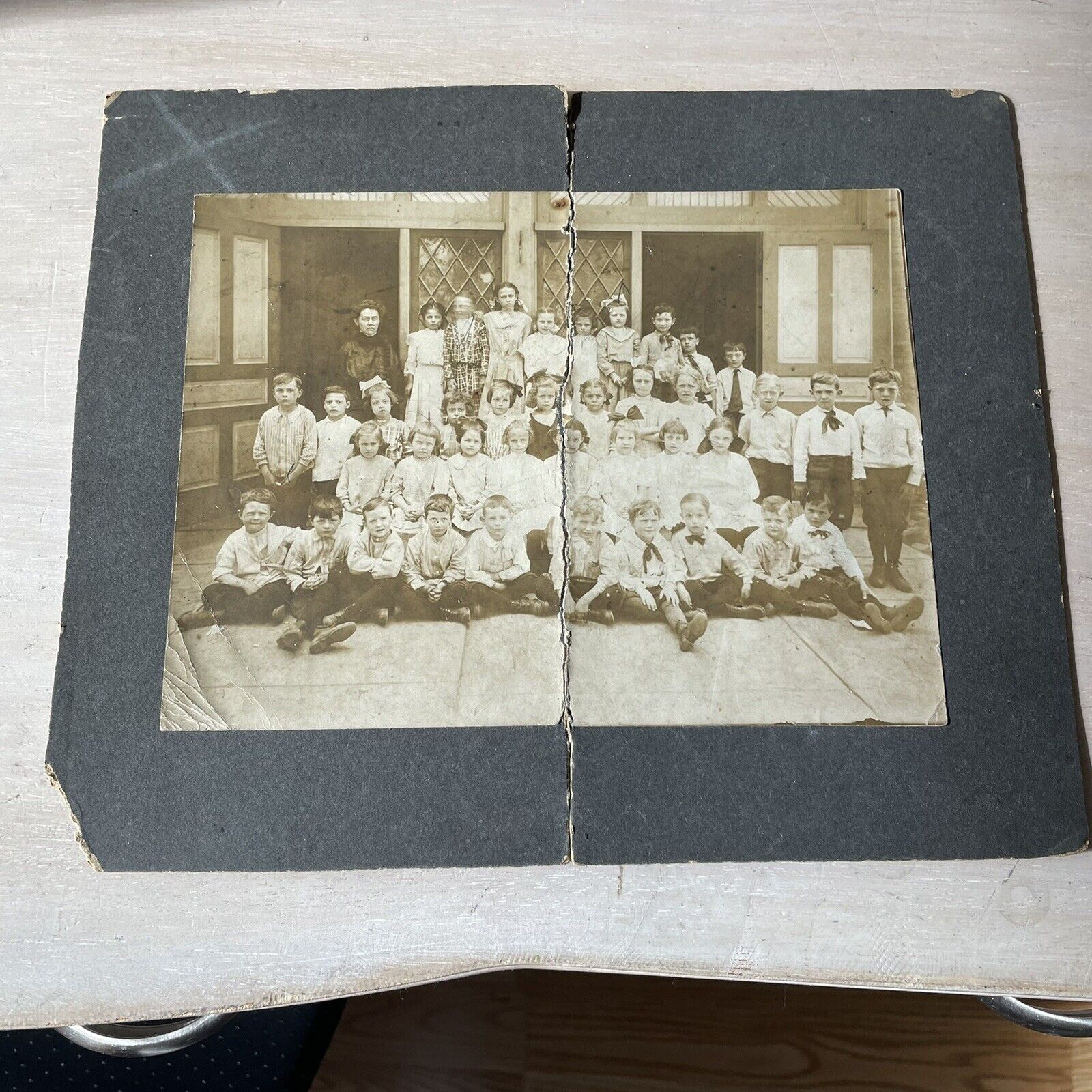 1920s DAMAGEDElementary School Black & White Antique School Photo Broke in Half