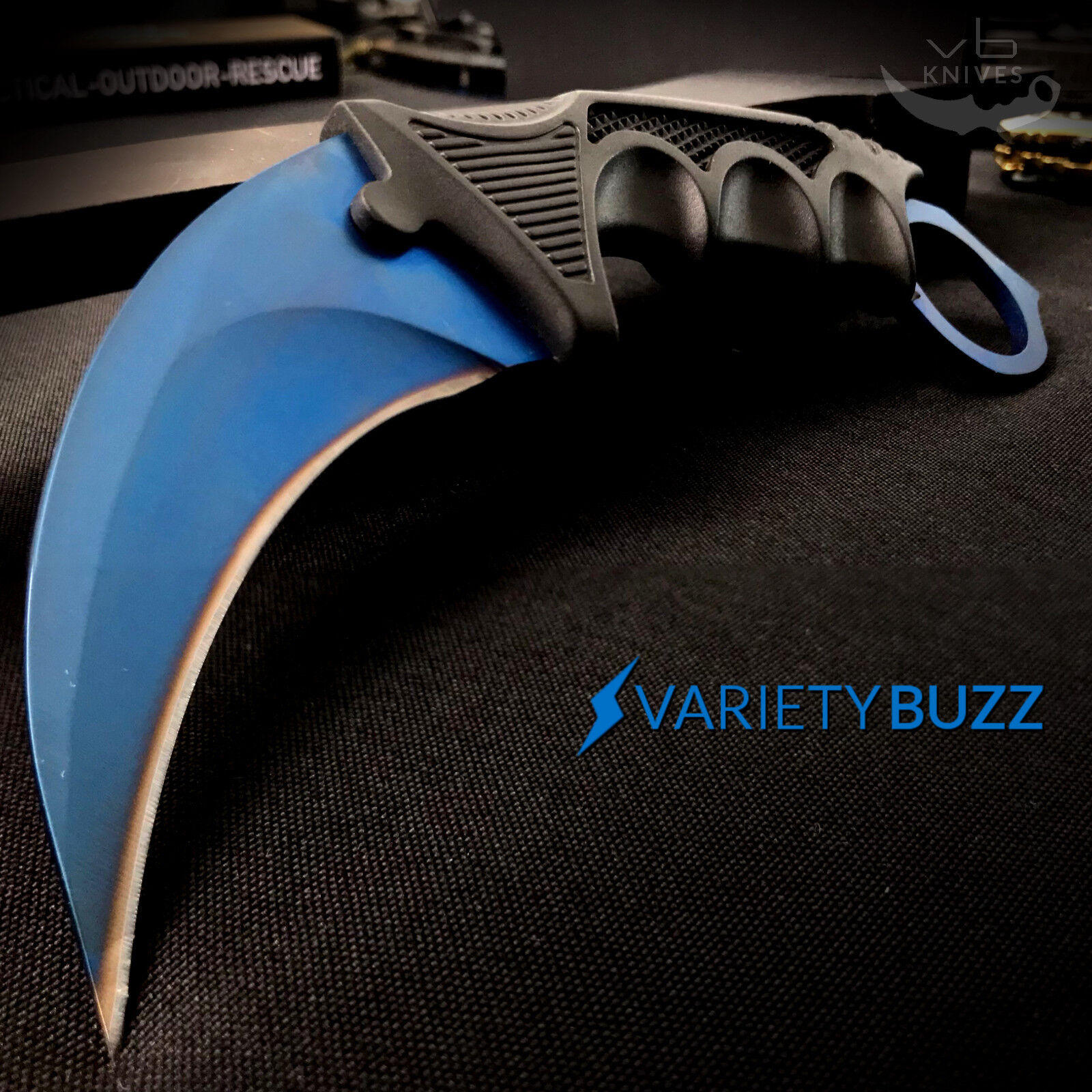Karambit Claw Fixed Blade BLUE Cleaver BOWIE Hunting Knife Straight Edge Razor
