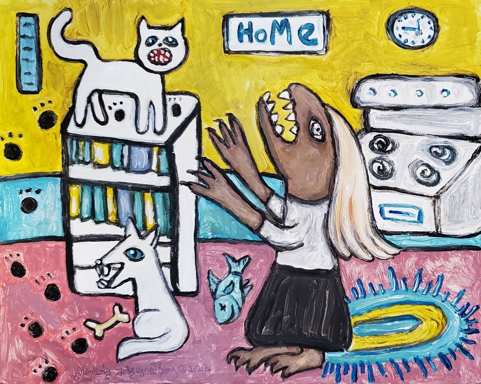 The Frustration Outsider ACEO PRINT Mini Woman Cat Dog Art Card 2.5 X 3.5 KSams