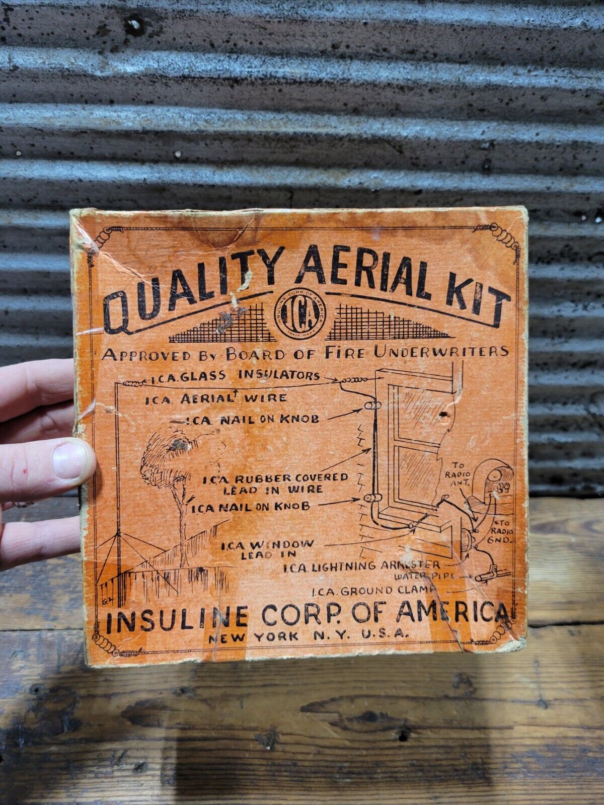 1920s Advertising Box Isuline Corp. Of AMERICA Quality Aerial Kit Electricity 
