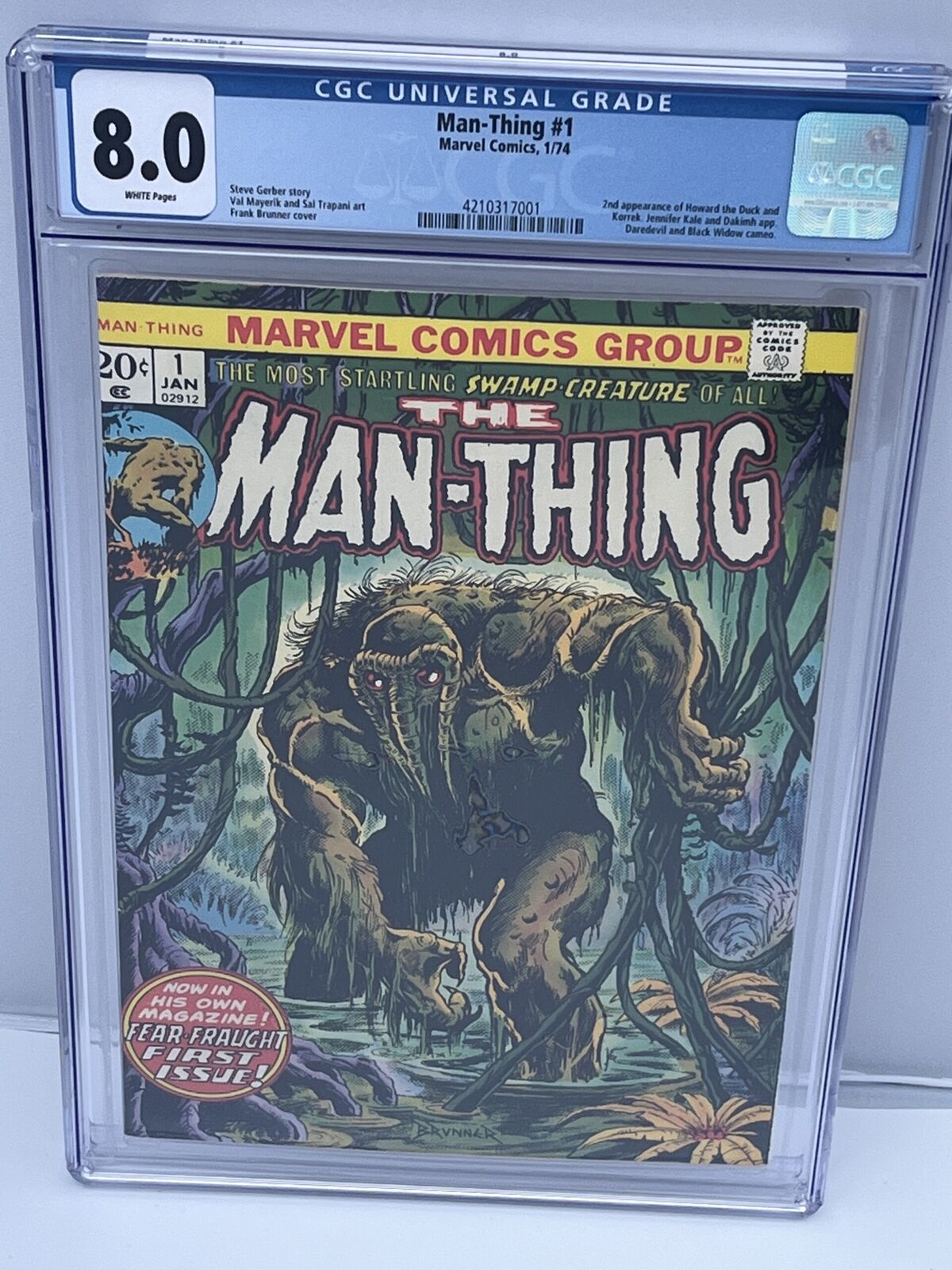 Man-Thing #1 (1973) 2nd app. Howard the Duck in CGC 8.0 Very Fine
