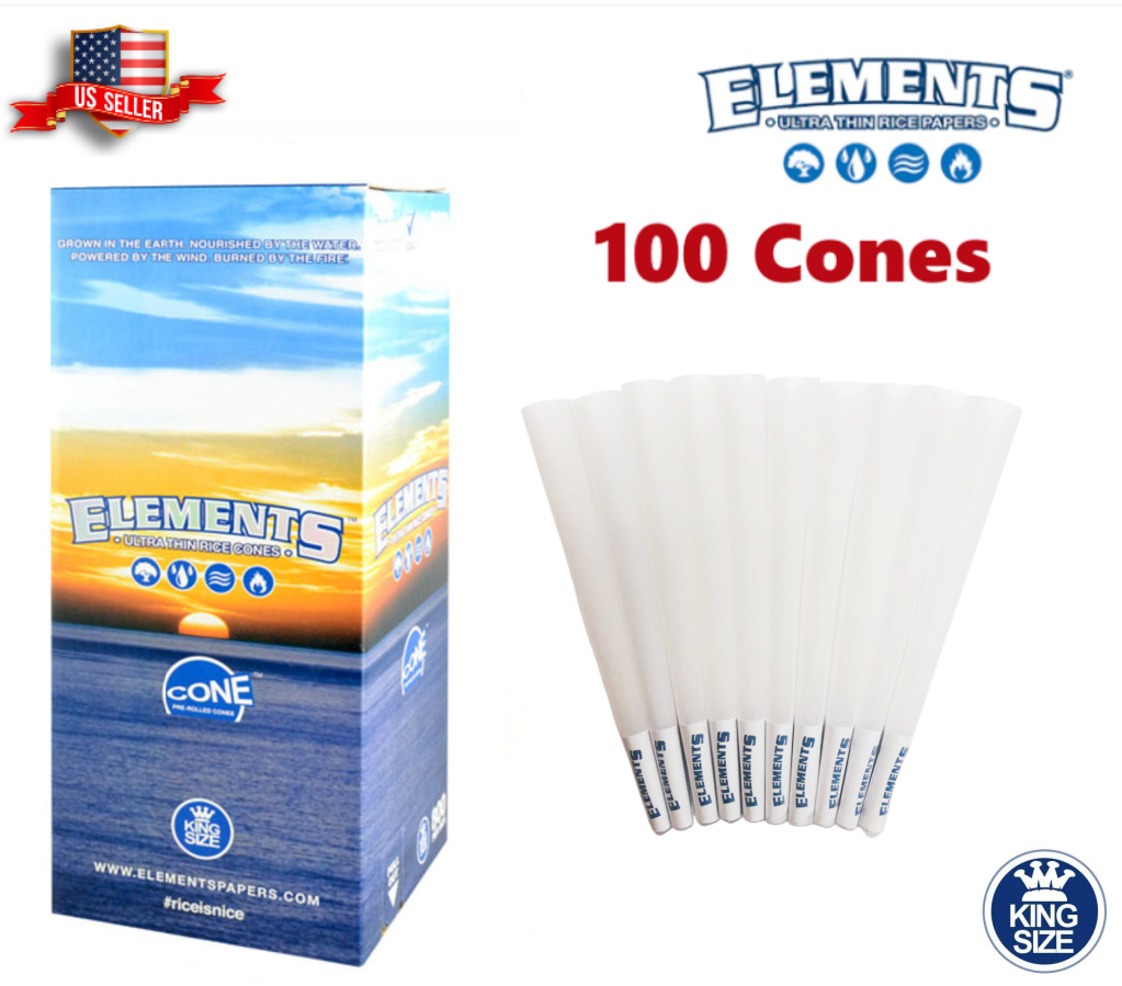 Elements Ultra Thin Rice Cones King Size 100 Pack & Fast Shipping