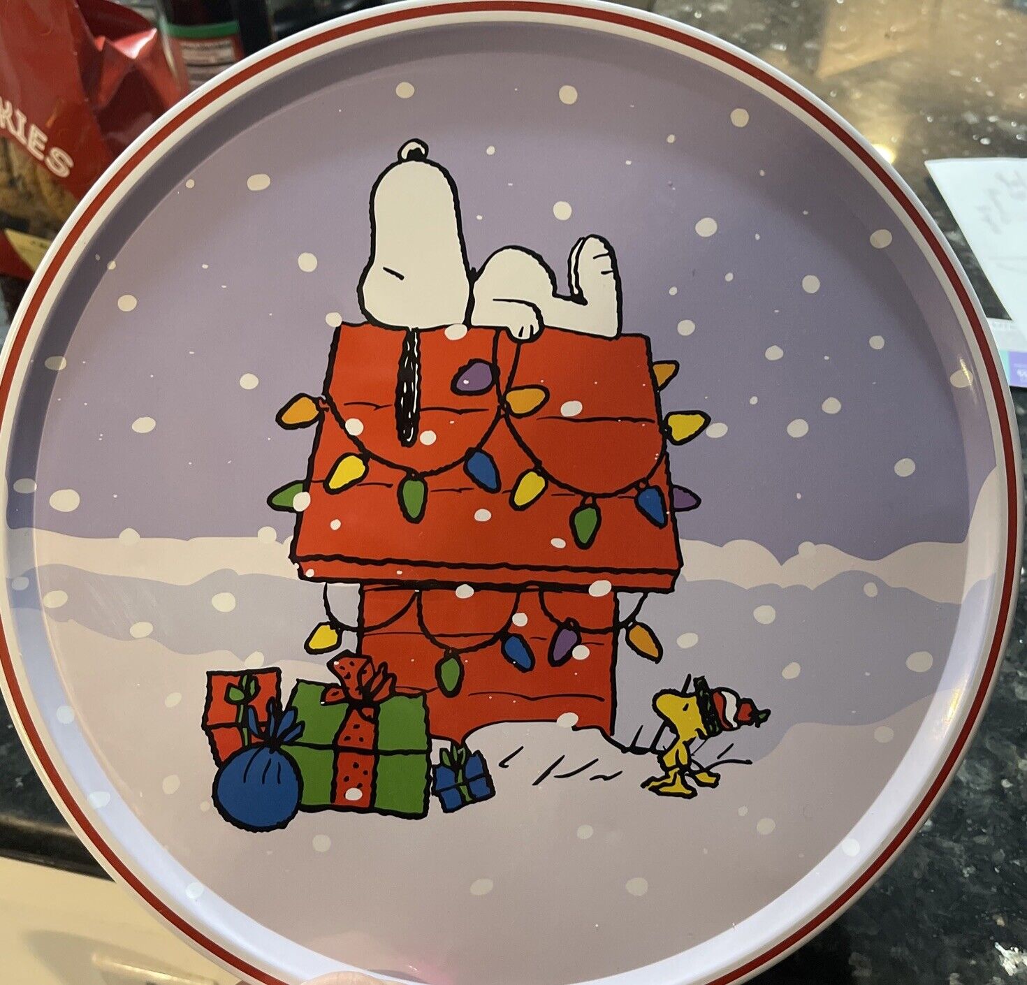 New. Empty Snoopy Christmas Cookie Container