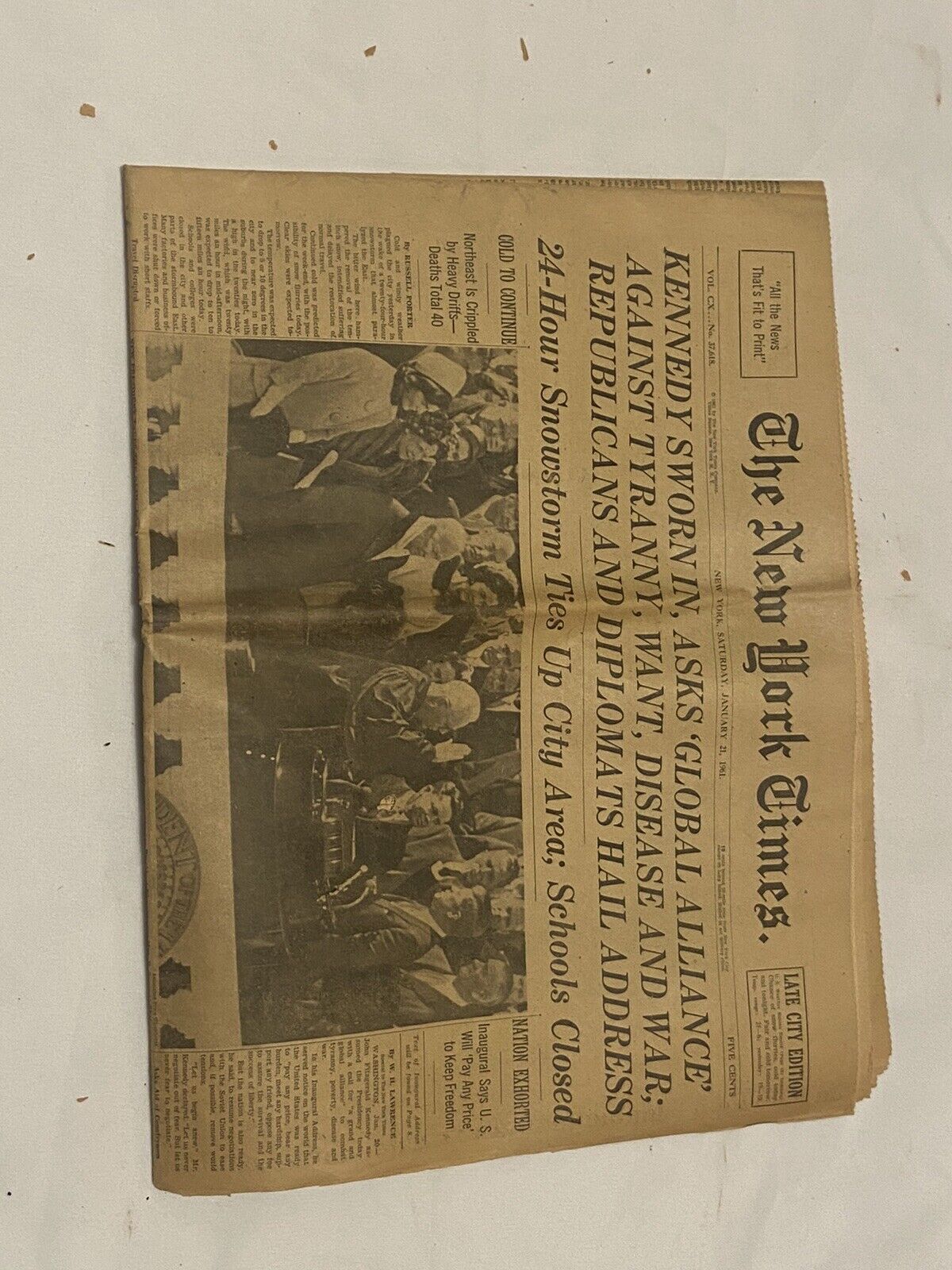 Old new york times newspaper Kennedy Jan 21, 1961