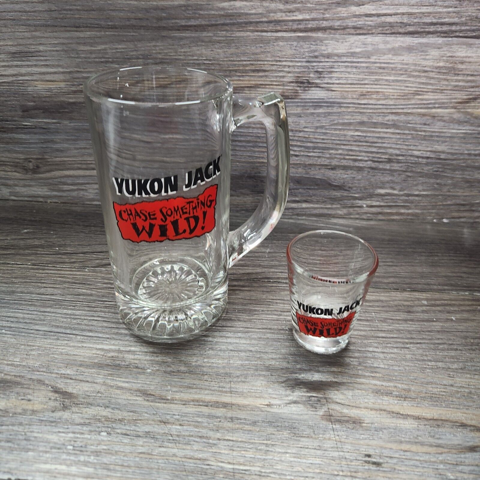 Set of 2 YUKON JACK Chase Something Wild Beer Stein & Shot Glass