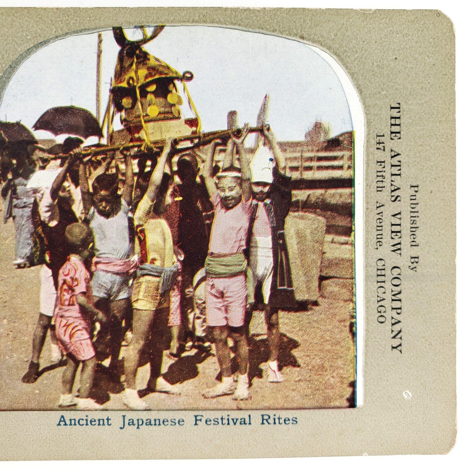 Japanese Children Raising Shrine Stereoview c1905 Gion Matsuri Kyoto Japan H1104