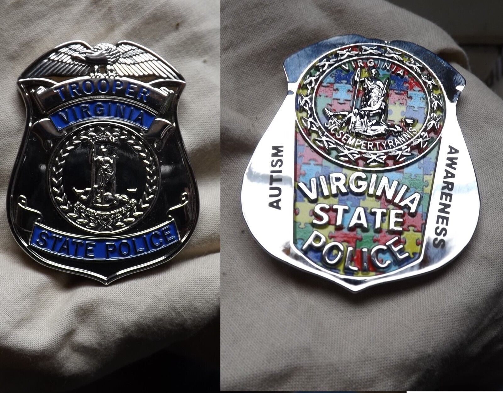 Virginia State Police Patch Shaped Challenge Coin Autism Awarness limted of 30