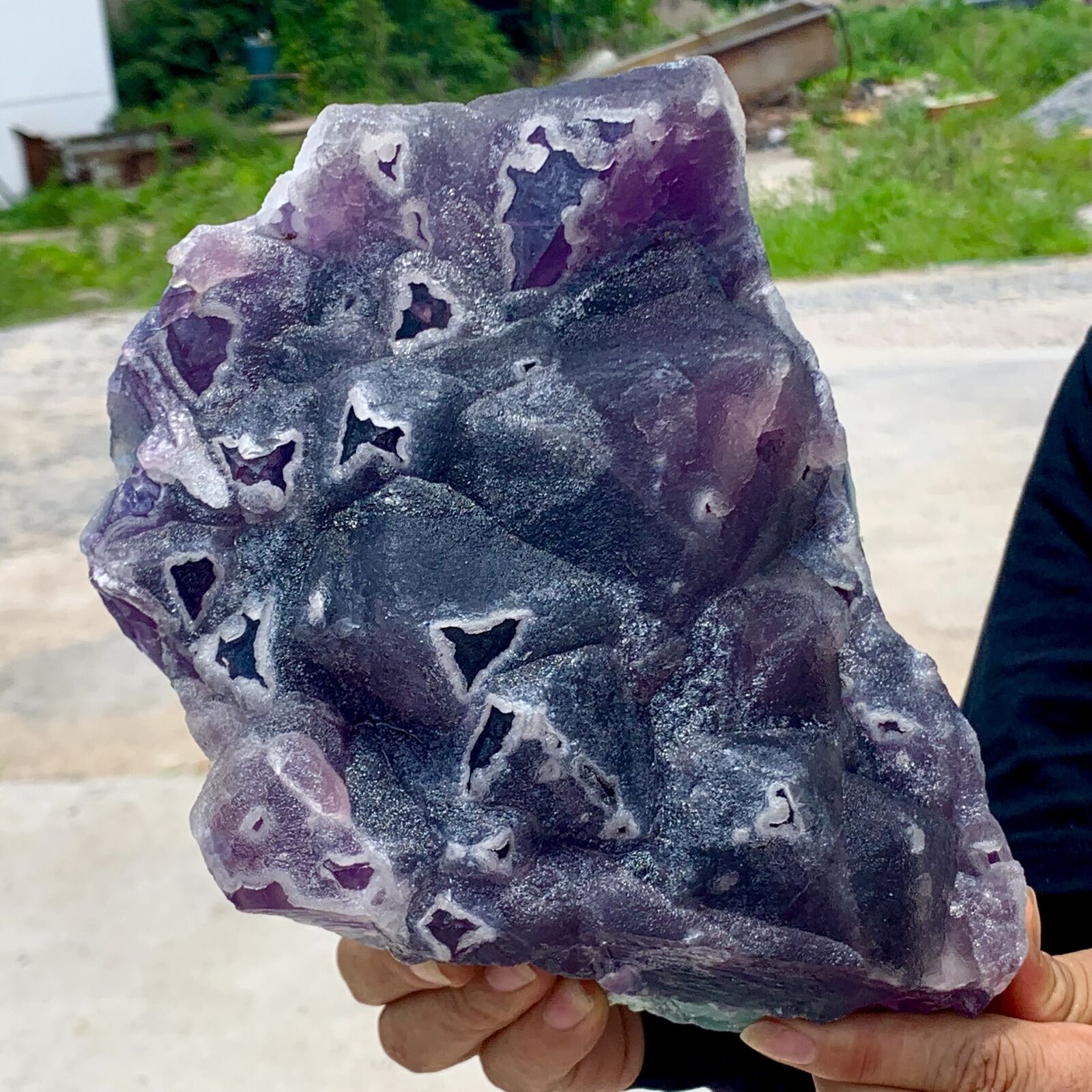 8.78LB Rare crystal samples of transparent purple cubic fluorite/China