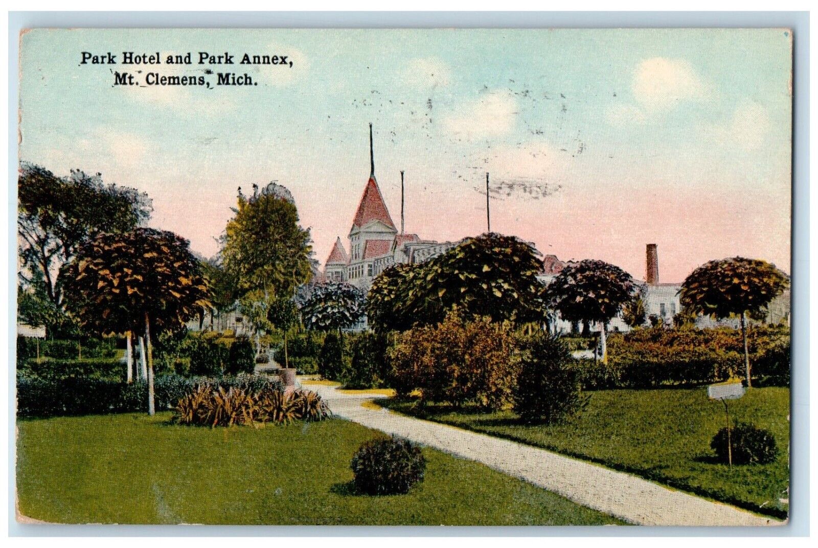 1918 Park Hotel Park Annex Exterior Building Field Mt. Clemens Michigan Postcard
