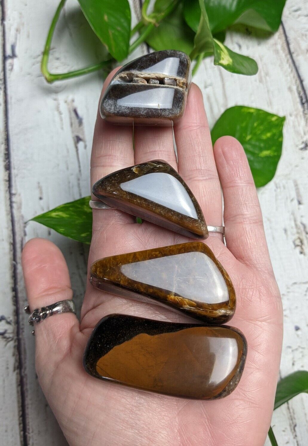 3 GOLD TIGER\'S EYE Polished Stone S2 Crystal Reiki Charged 4.5oz *READ BELOW*
