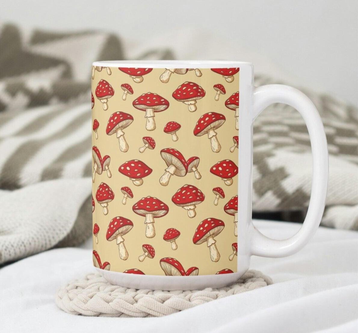 Red Mushrooms Coffee Tea Mug Cup Ceramic 15 Oz Sublimated Gift by Mugzan