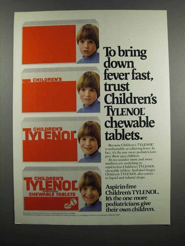 1983 Children's Tylenol Chewable Tablets Ad - Fever