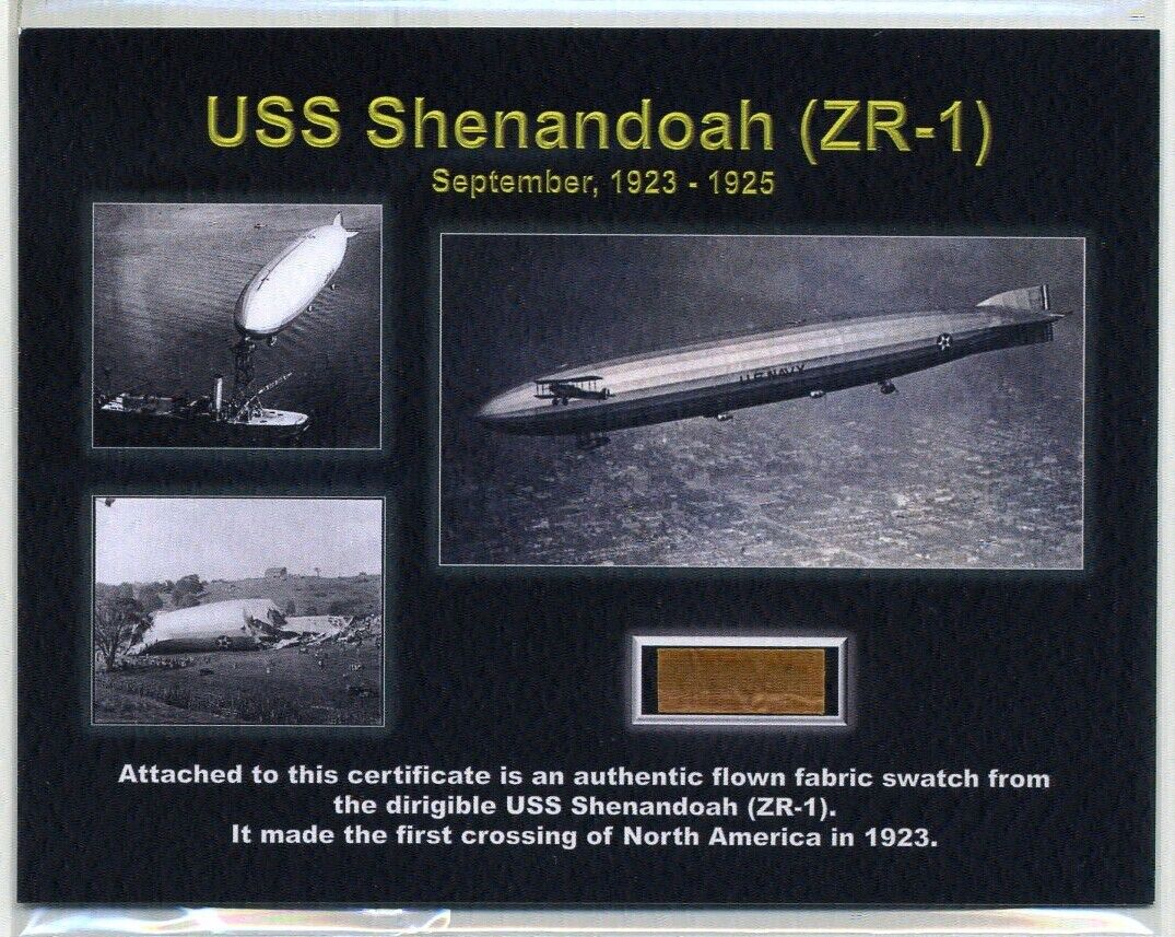 USS Shenandoah - Genuine Piece of the Original Fabric on Impressive Certificate