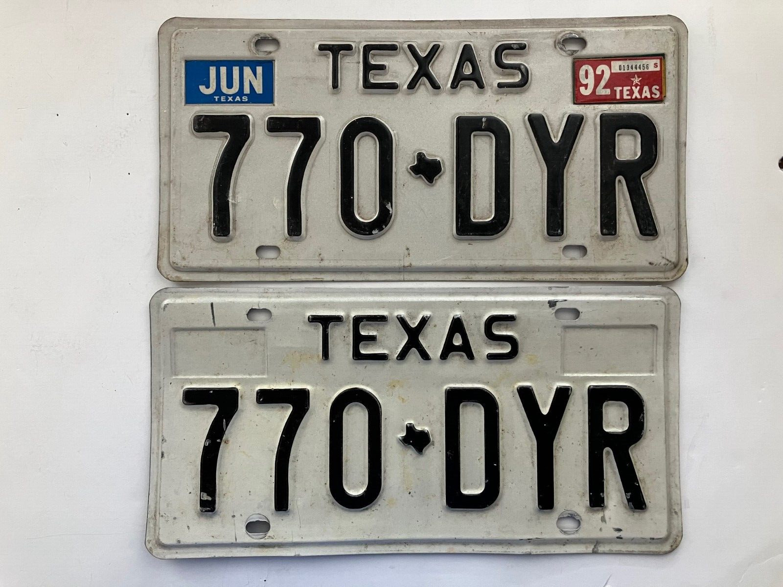 1992 Texas Passenger License Plate PAIR 770-DYR