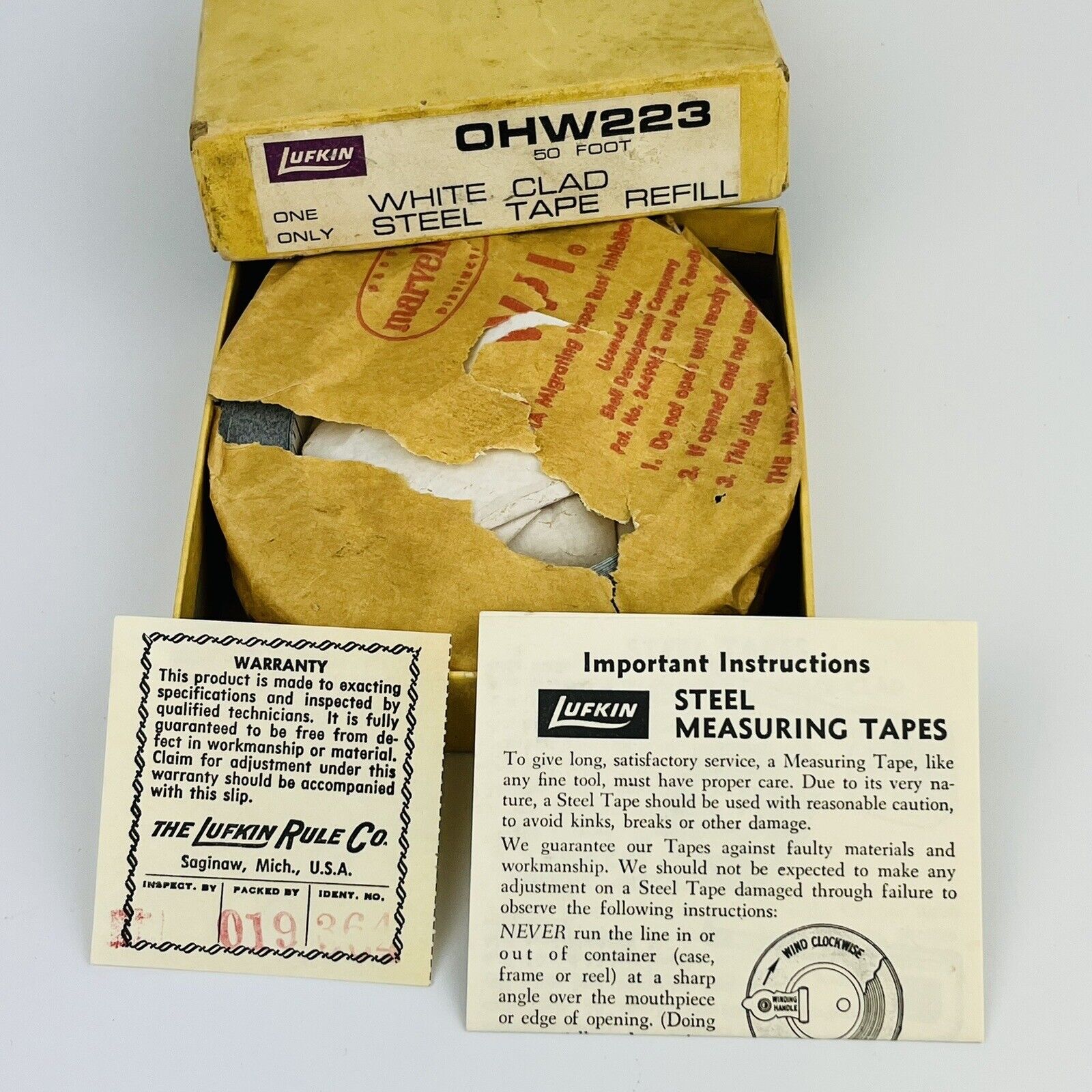 Vintage Lufkin OHW223 Steel 50’ Refill Measuring Tape w/o Case - NIB White Clad