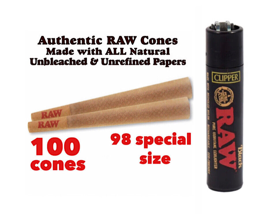 RAW classic 98 special Size Cone(100PK)+raw refillable large clipper lighter