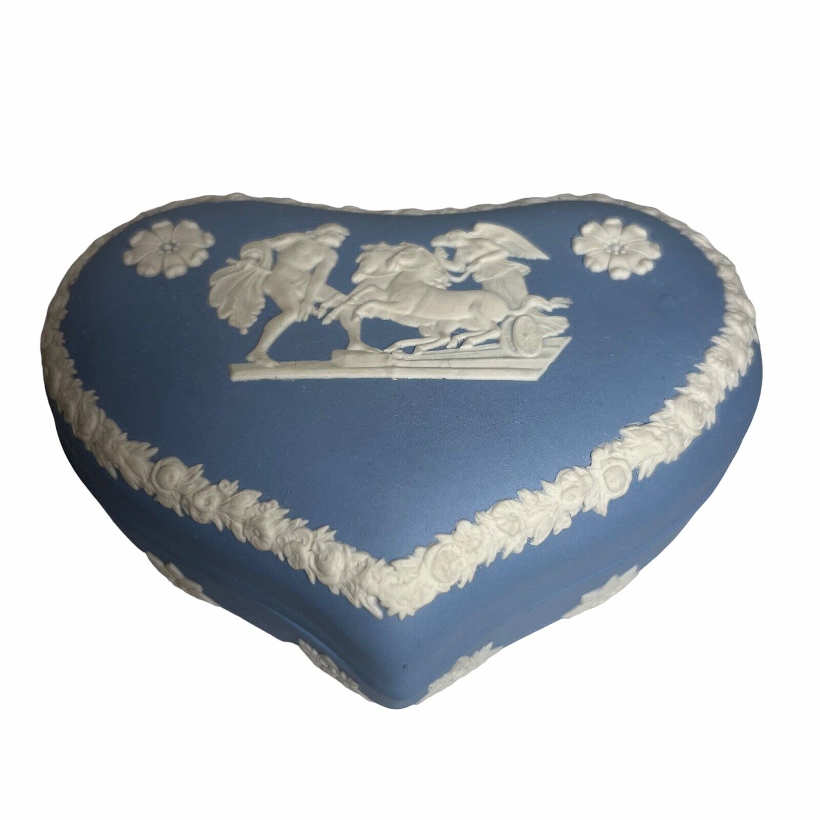 Vintage Wedgwood Jasperware Blue Heart Shaped Trinket Box w/ Lid 5.25” England