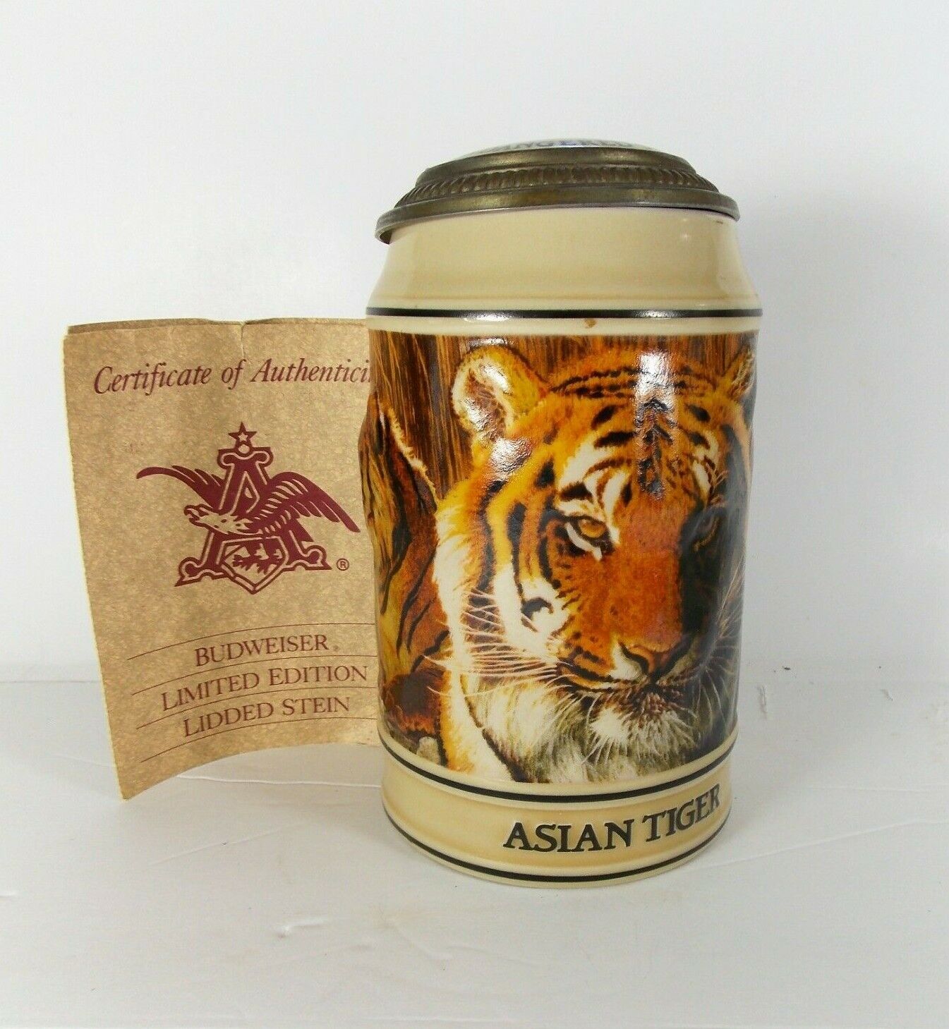 Budweiser Asian Tiger Stein Endangered Species Collector\'s Limited Edition 1989