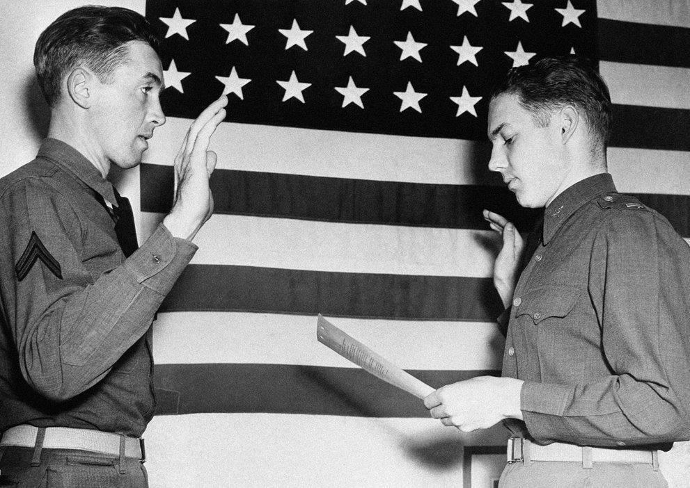 WWII B&W Photo Jimmy Stewart Swearing In USAAC  WW2 World War Two US Army / 1032