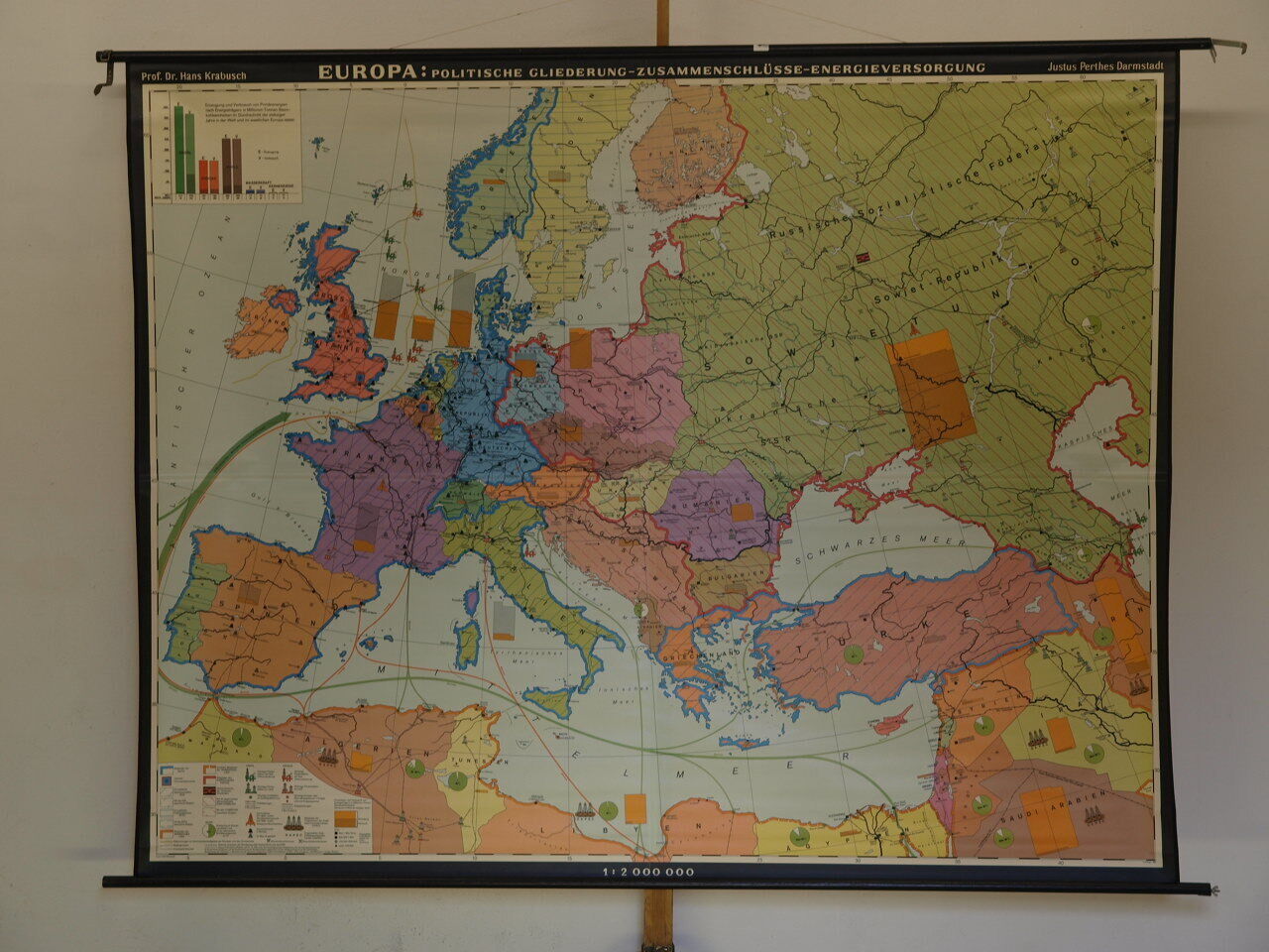 Europe Networking Energy Supply Nuclear Power Plants 1982 Schul-Wandkarte