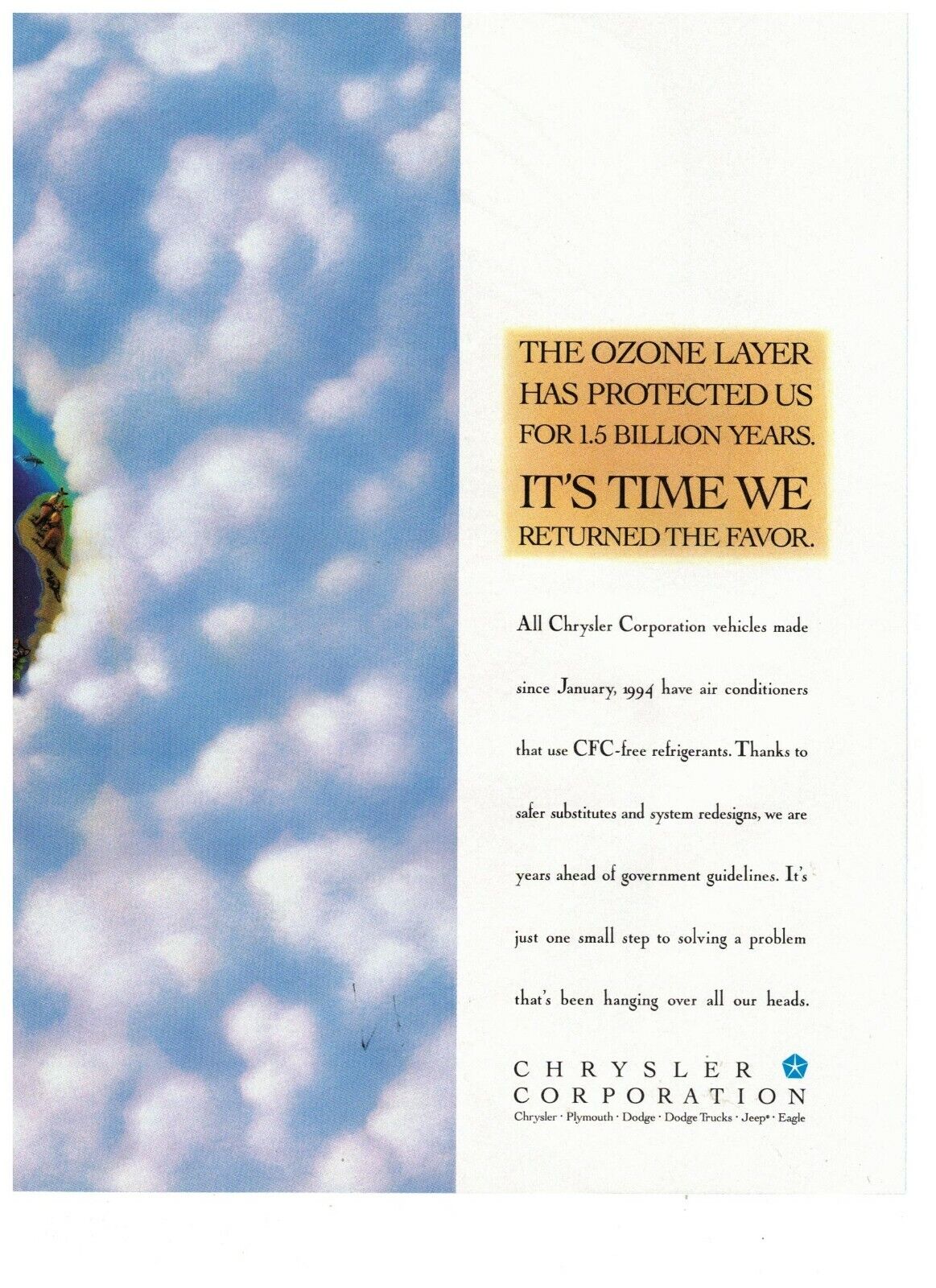 Chrysler Corporation Ozone Layer Time We Returned Favor Vintage 1995 Print Ad