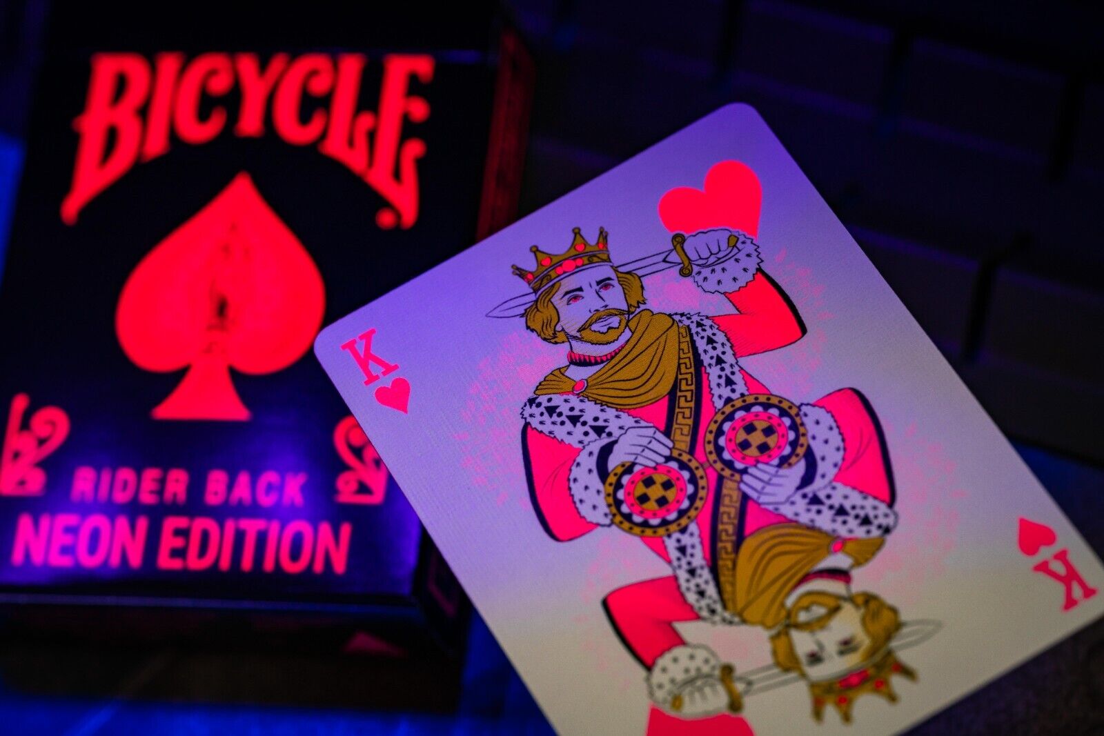 Bicycle NEON Edition Playing Cards PINK UV_GLOW Deck | By: Card-Addiction.com