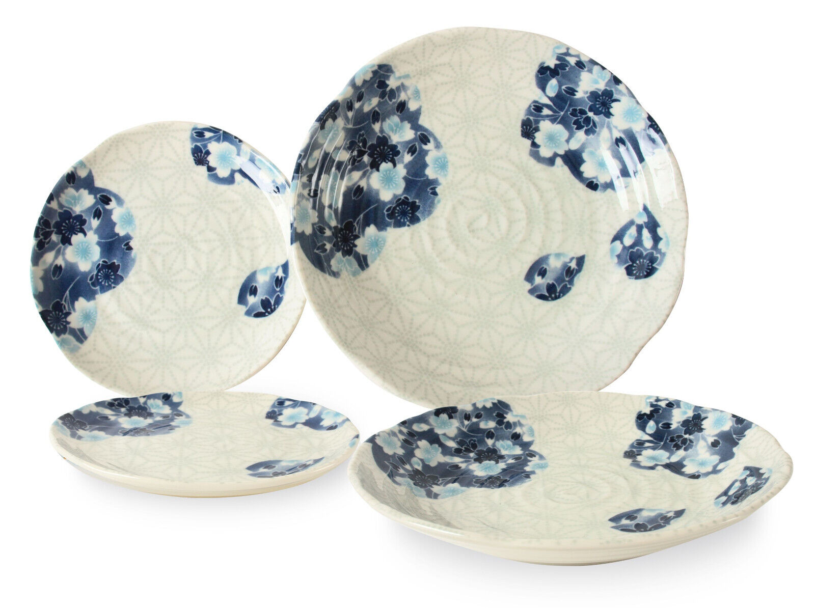 Mino ware Japanese Ceramics 2 Pasta Plate & 2 Salad Plate set Flax Ornament