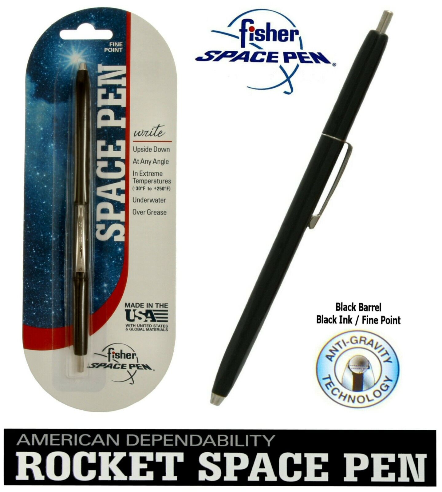 Fisher Space Pen #SPR84 / Black Rocket Series Pen With Black Ink