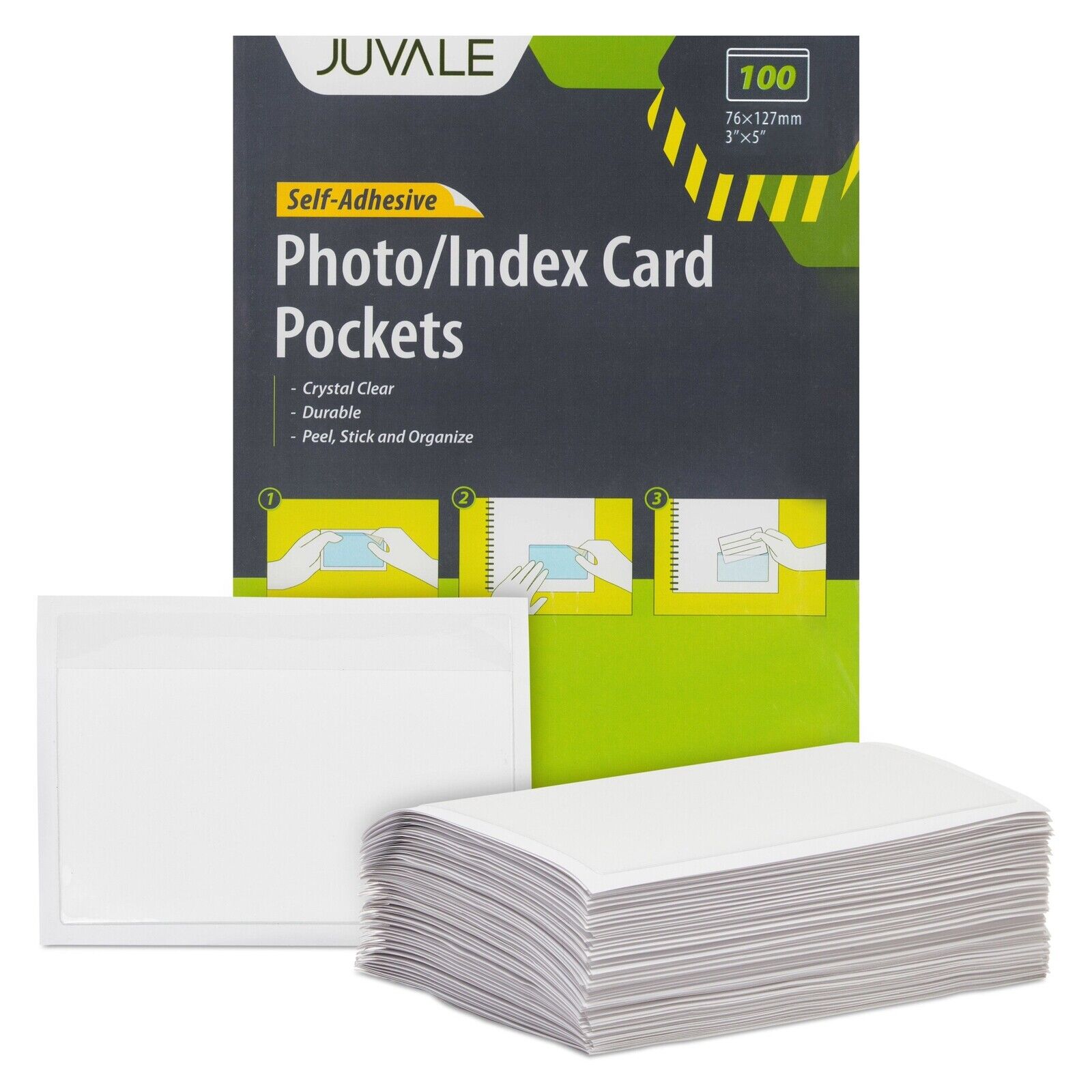 100 Pack Plastic Label Holders for 3x5 Index Cards, Clear Self-Adhesive Pockets