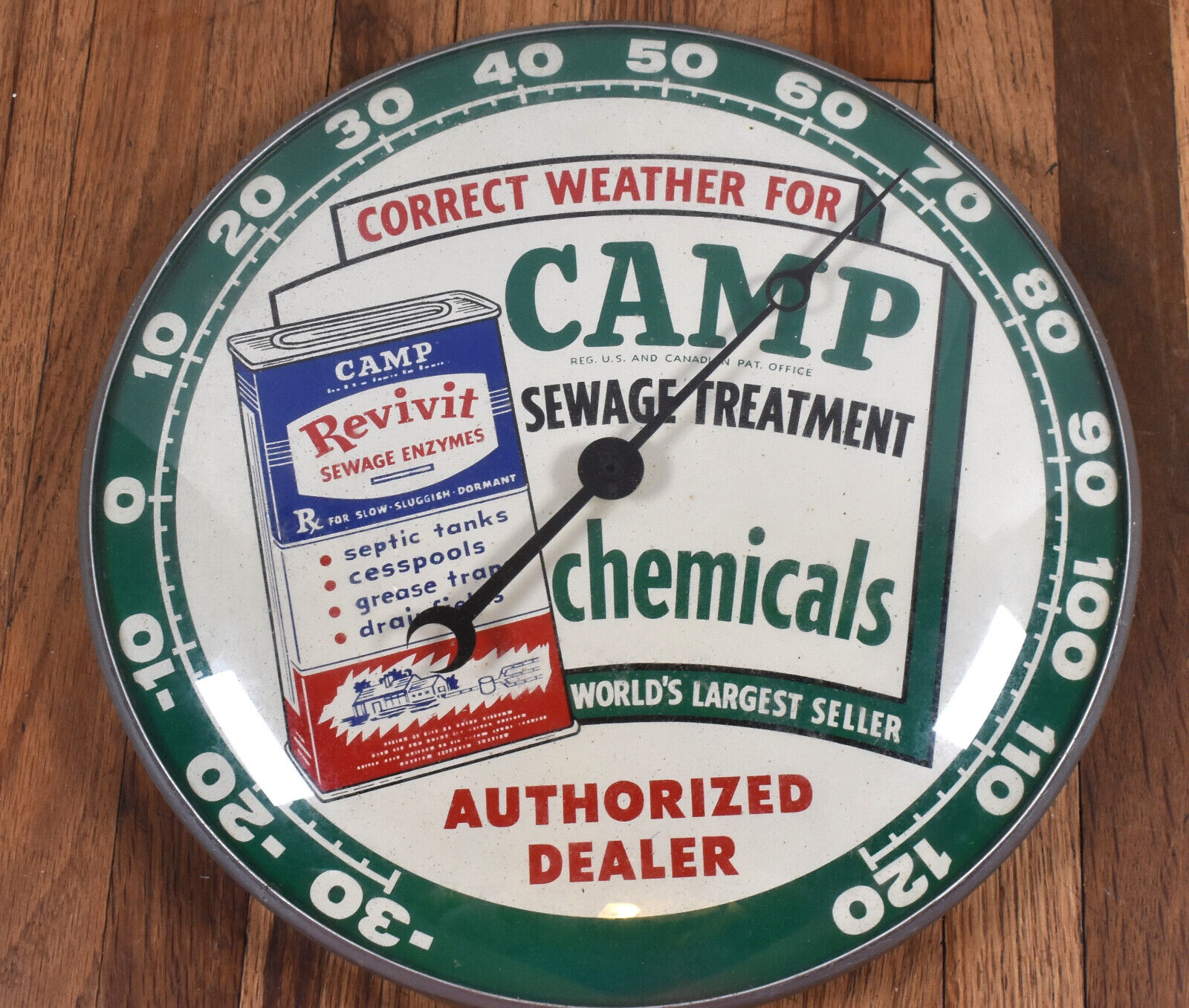 Vintage Camp REVIVIT Sewage Treatment Chemicals Advertising Thermometer SIGN