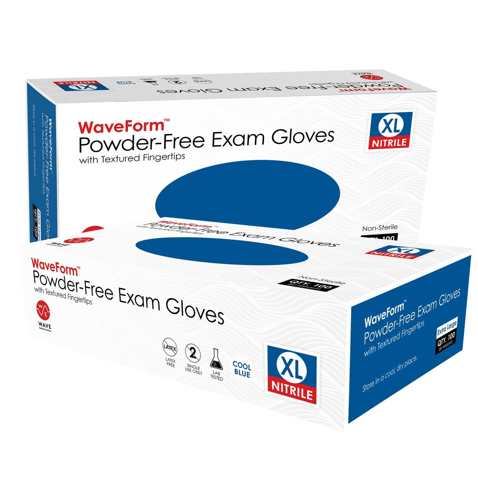 1000 Wave Blue Nitrile Disposable Exam/Medical Gloves 4 Mil, Latex & Powder Free