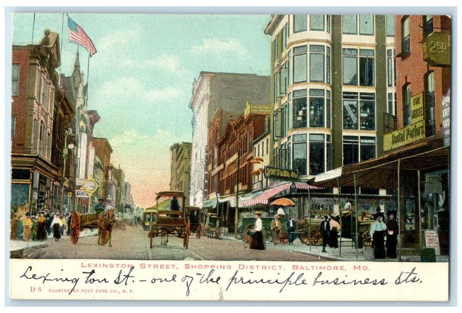 c1905's Lexington Street Shopping District Baltimore Maryland Carriages Postcard