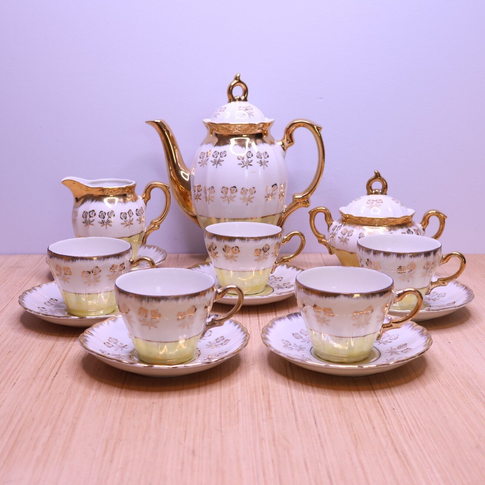 Fine China Vintage Tea Coffee Set Made in Japan 16 pieces White & Gold Flower