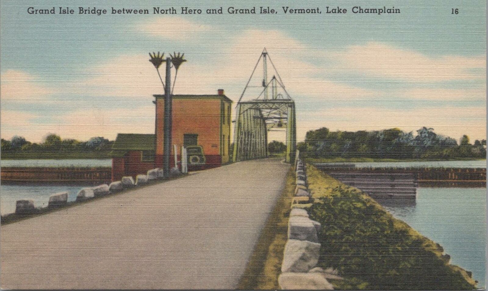 Postcard Grand Isle Bridge Between North Herp and Grand Isle VT Lake Champlain 