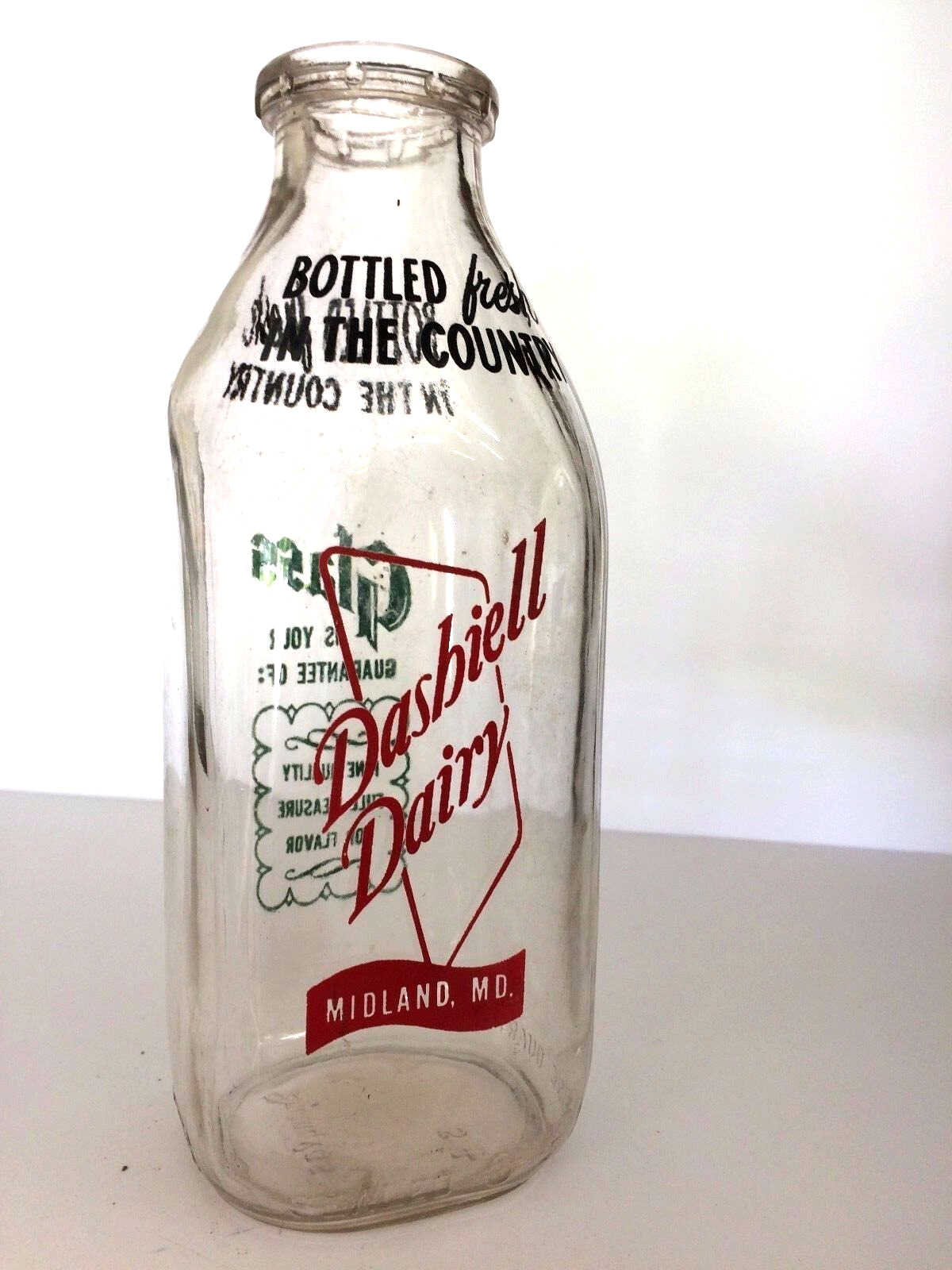 Vintage Square  Quart Milk Bottle - Dashiell Dairy, Midland, MD - Lot of 4