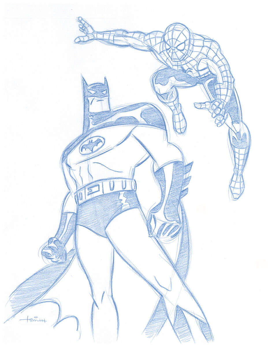 Batman and Spider-Man Convention Sketch by Animator - Original Art Drawing