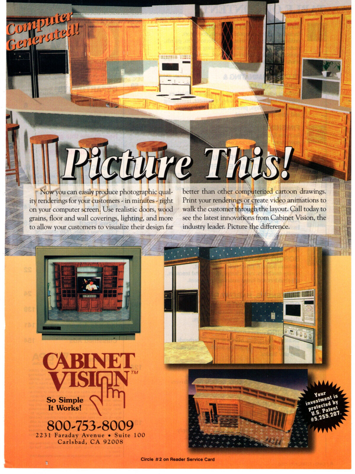 Cabinet Vision Design Software Computer Rendering 1996 Vintage Print Ad Original